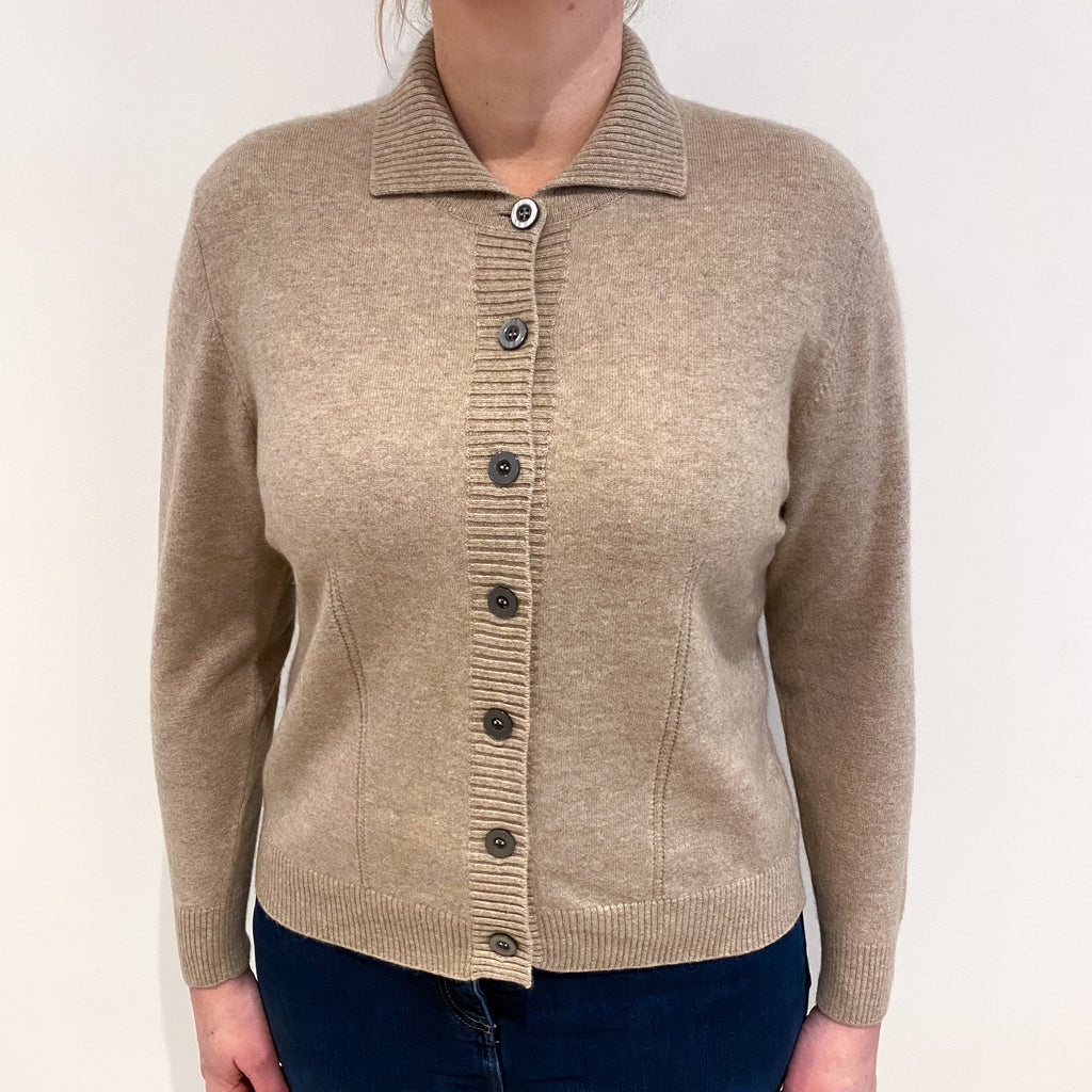 Biscuit Brown Cashmere Collared Cardigan Large