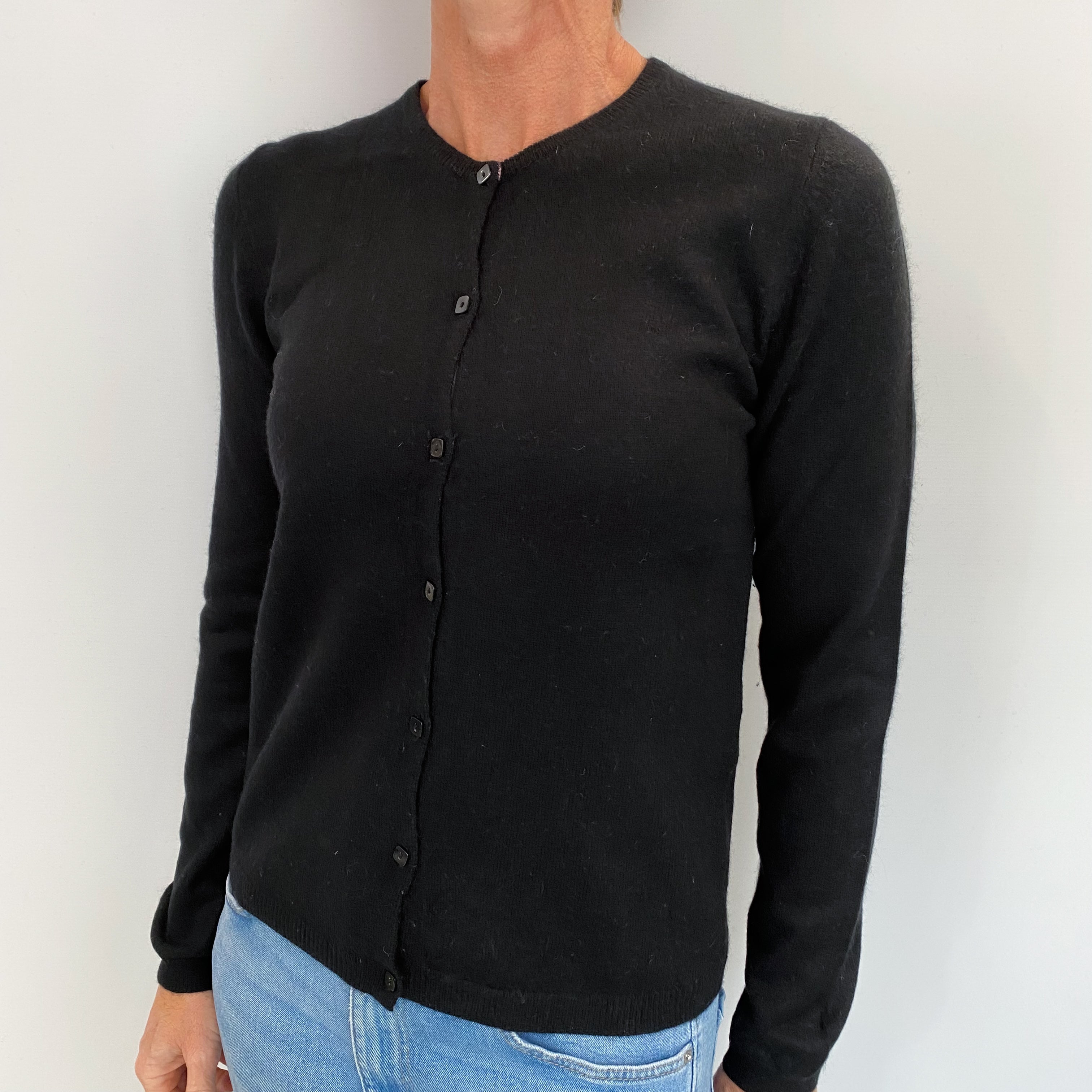 Black Cashmere Crew Neck Cardigan Small