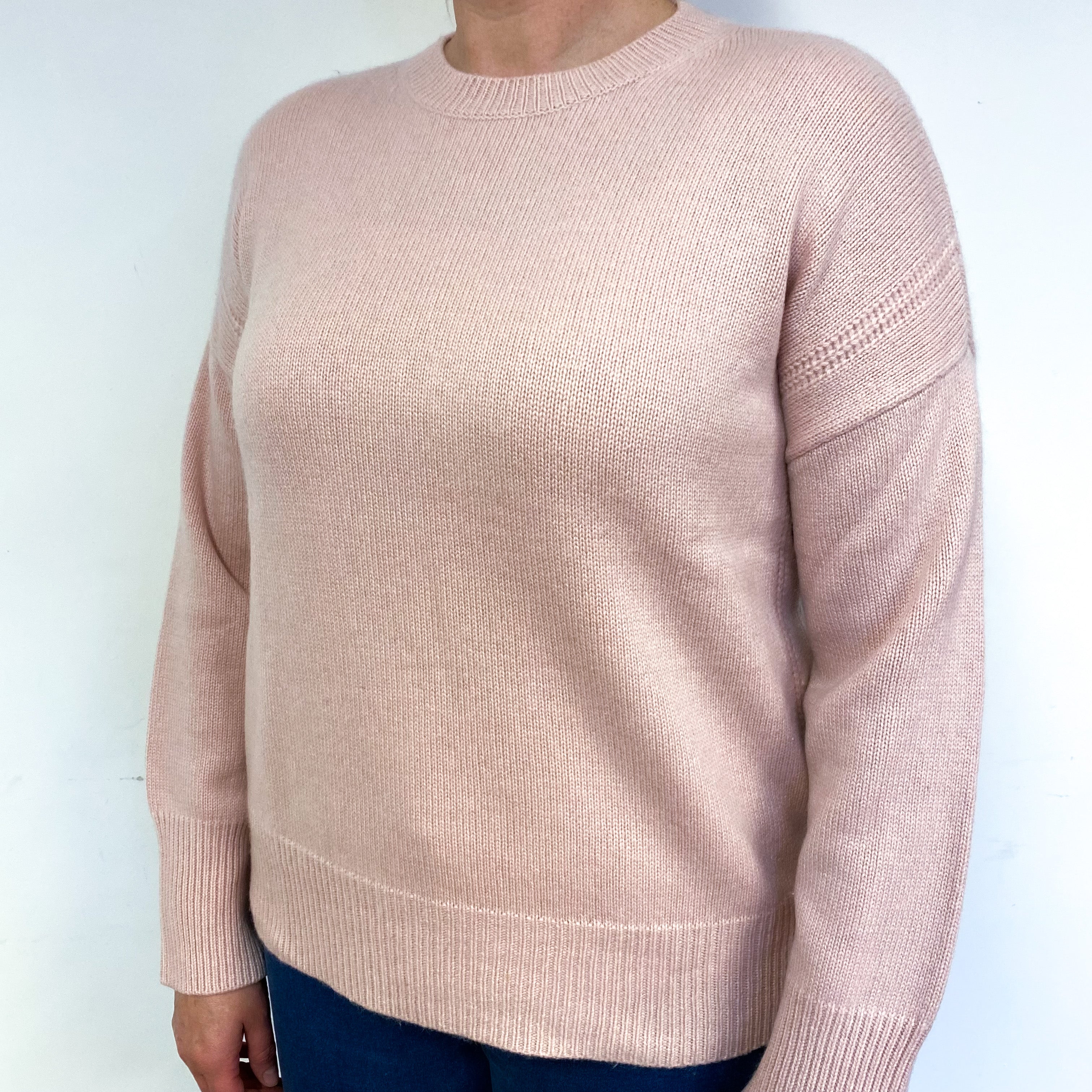 Shell Pink Chunky Cashmere Crew Neck Jumper Large