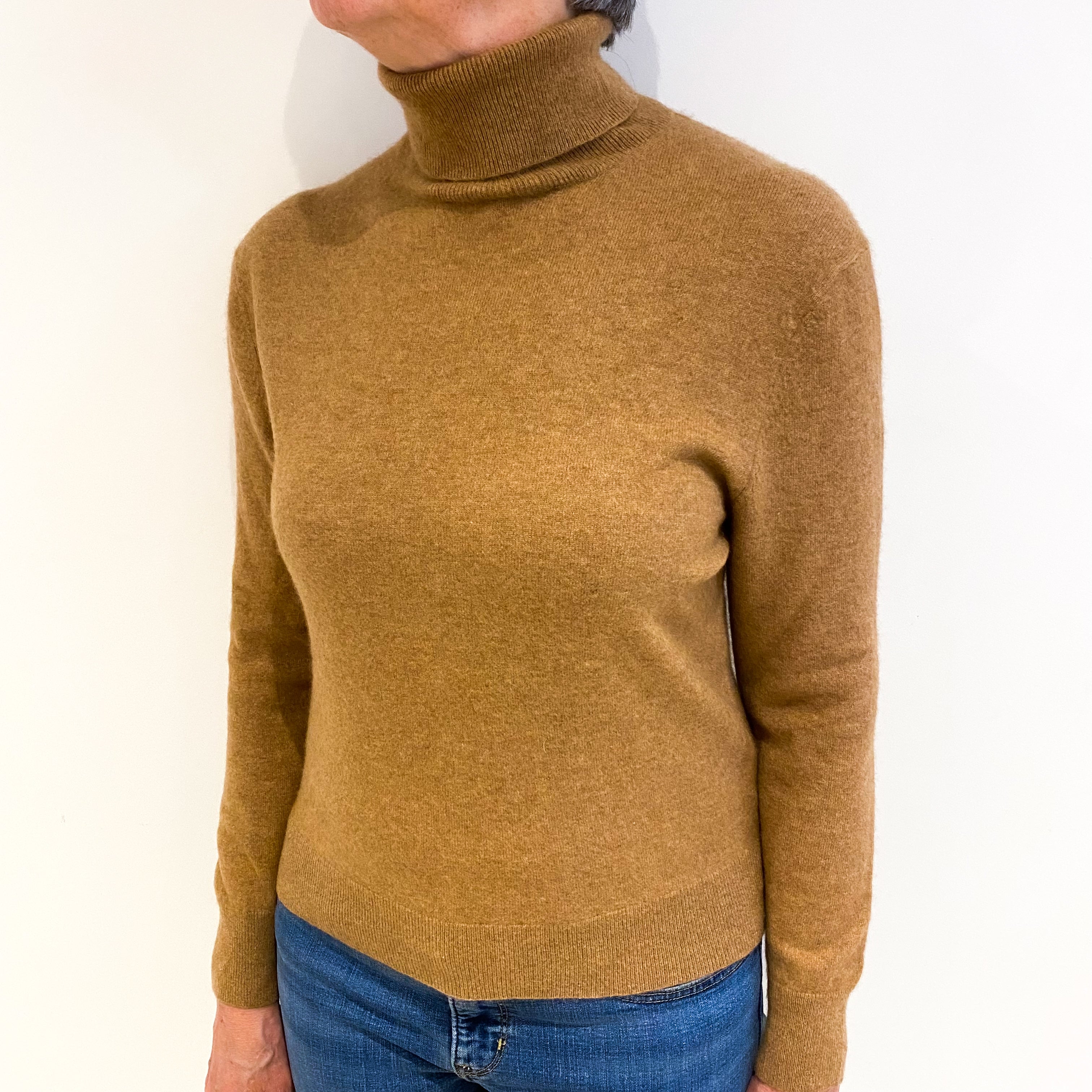 Toffee Brown Cashmere Polo Neck Jumper Medium