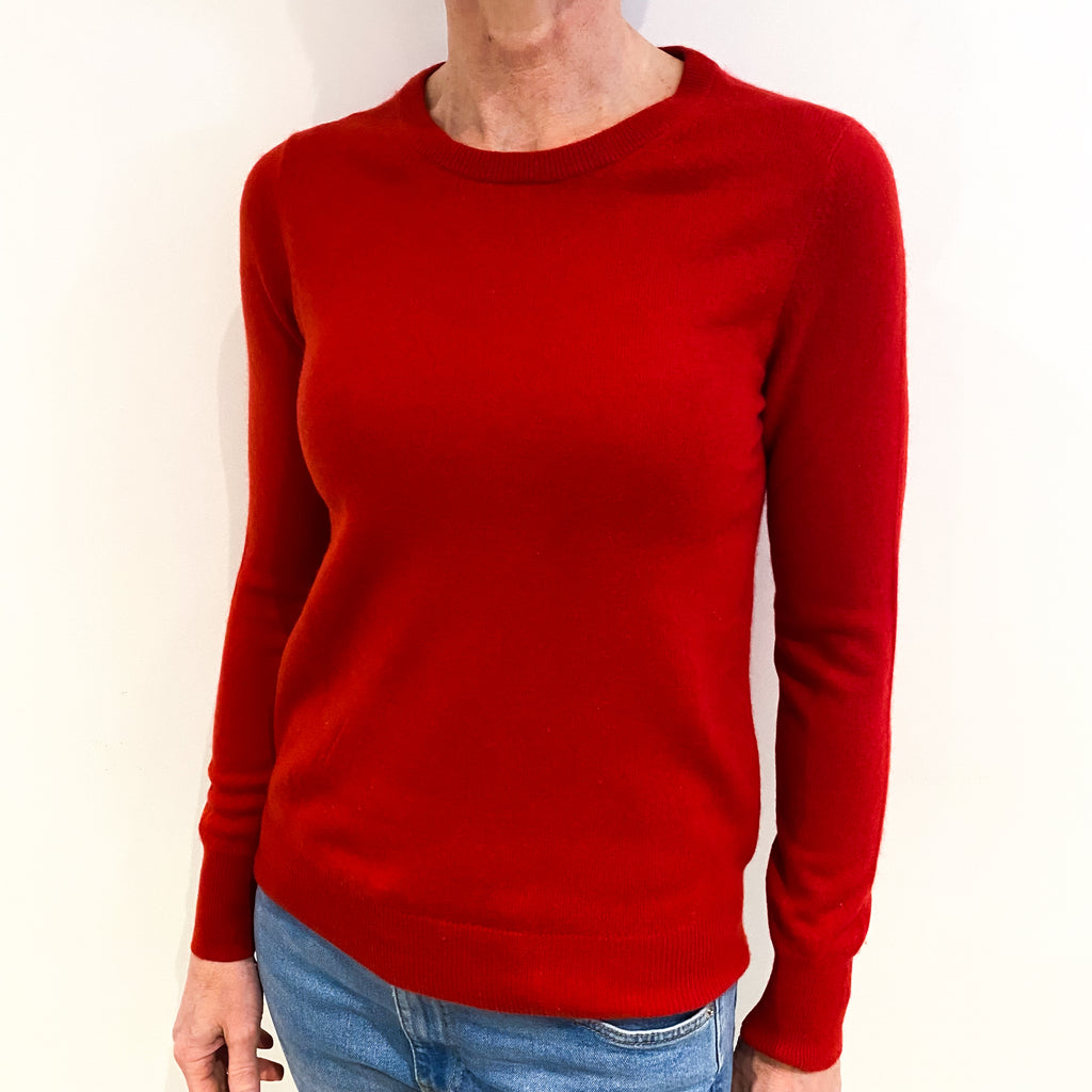 Scarlet Red Cashmere Crew Neck Jumper Small