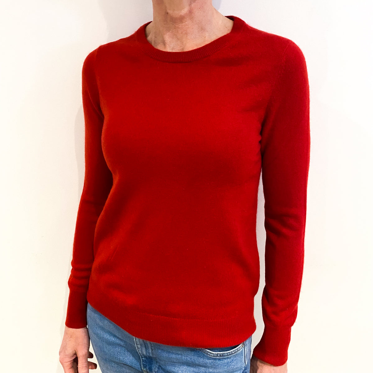 Scarlet Red Cashmere Crew Neck Jumper Small