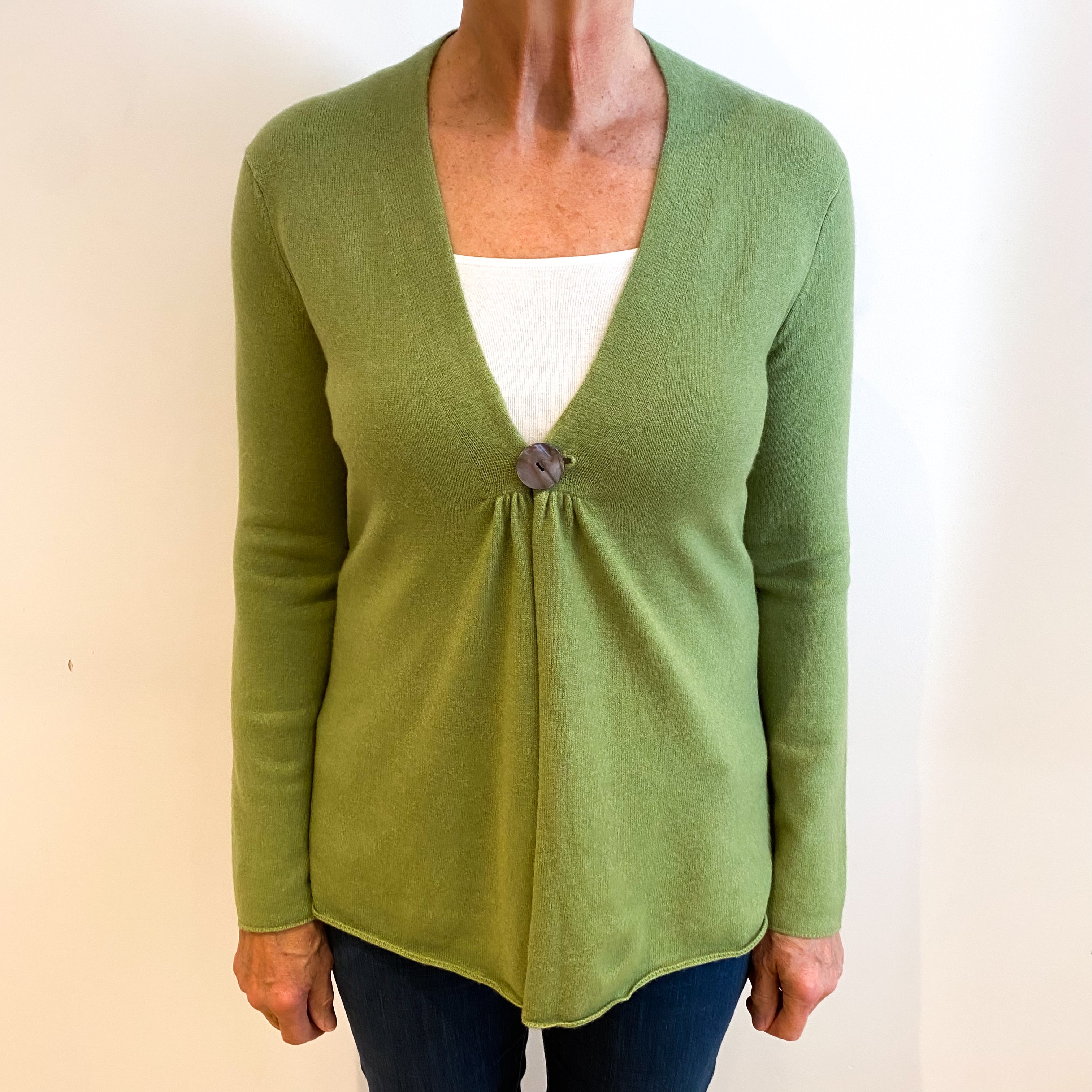 Pear Green Cashmere V Neck Cardigan Medium