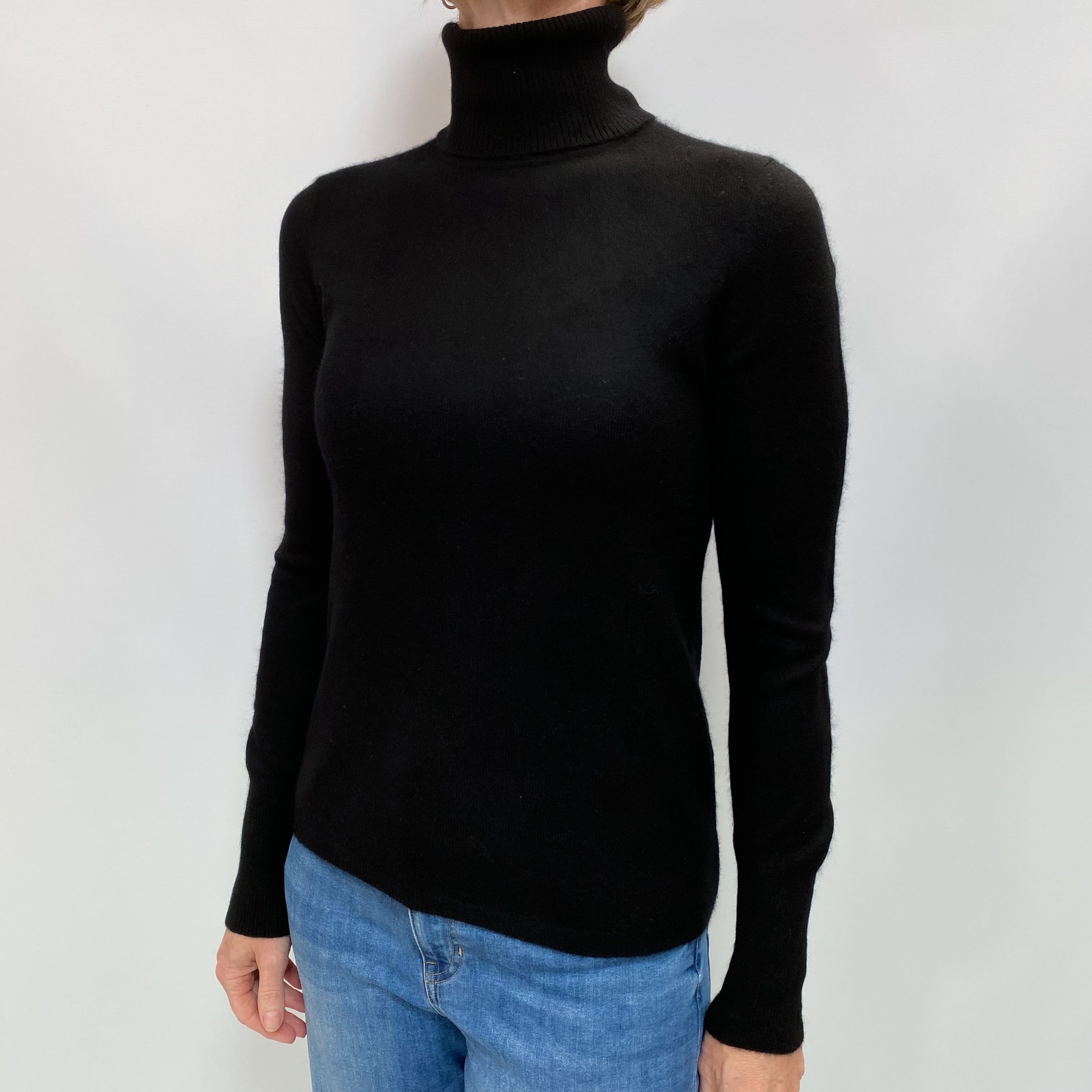 Black Cashmere Polo Neck Jumper Small