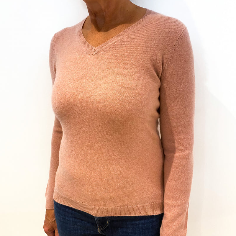 Pale Mauve Pink Cashmere V-Neck Jumper Medium