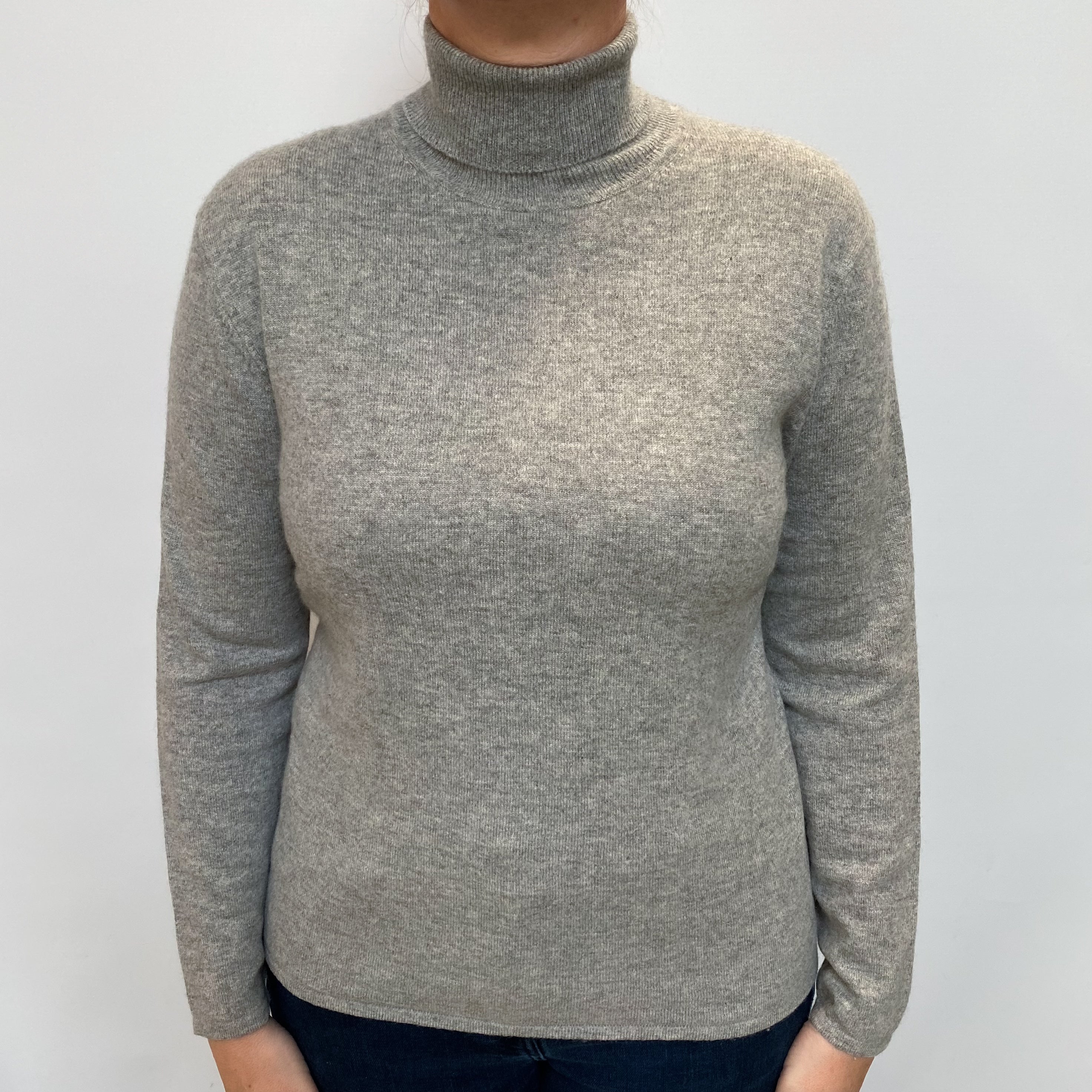 Smoke Grey Cashmere Polo Neck Jumper Large