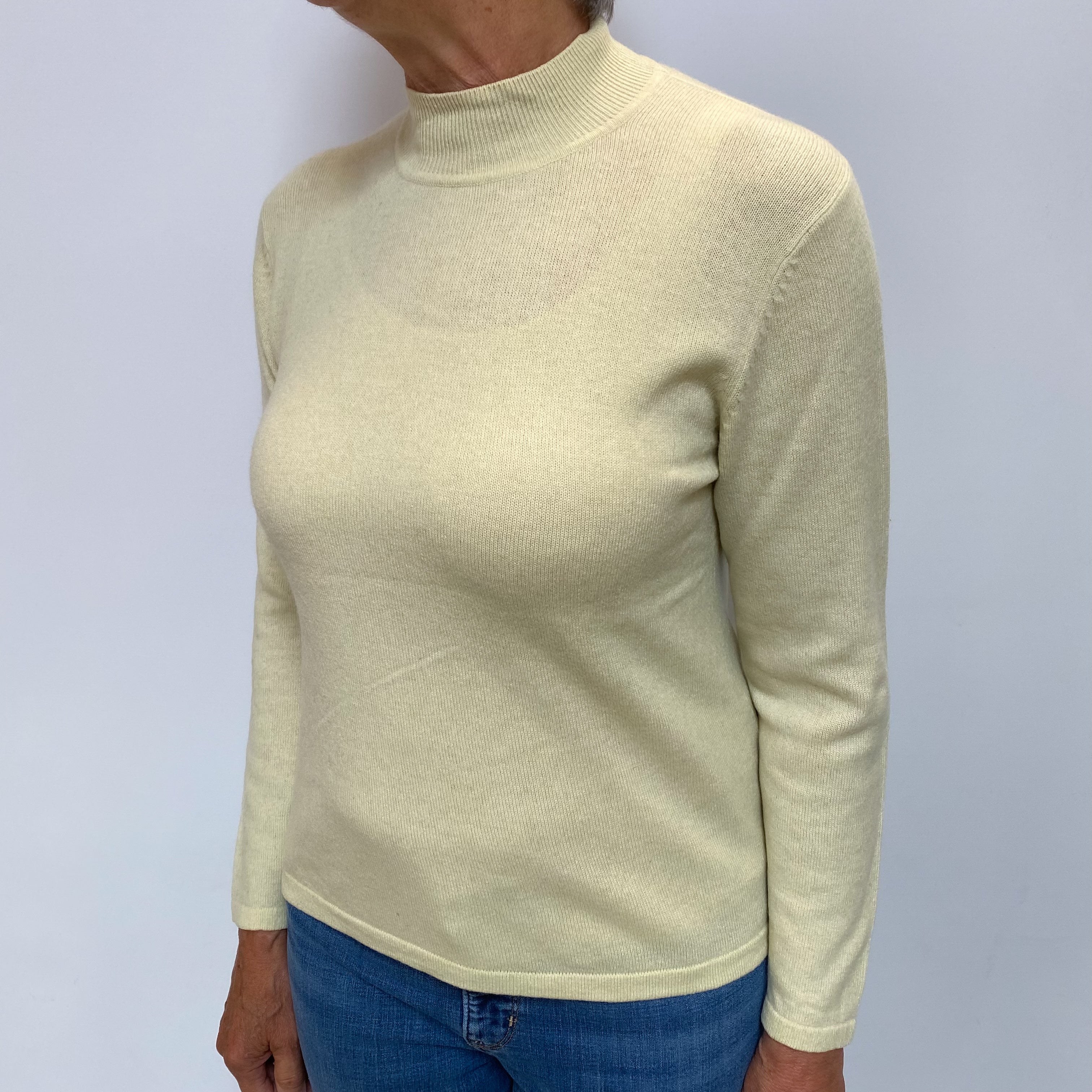 Soft Lime Green Cashmere Turtle Neck Jumper Medium