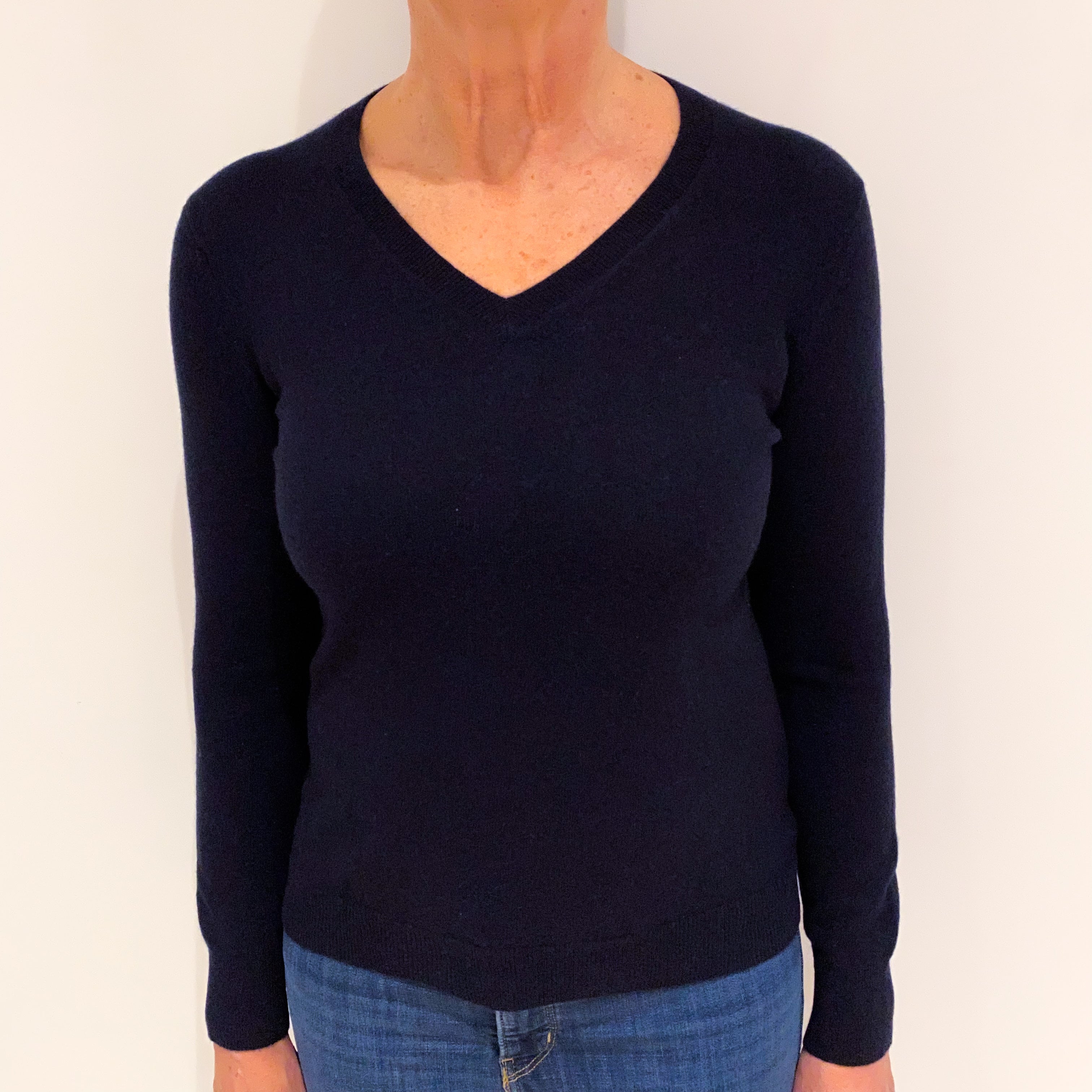 Navy Blue Cashmere V Neck Jumper Medium