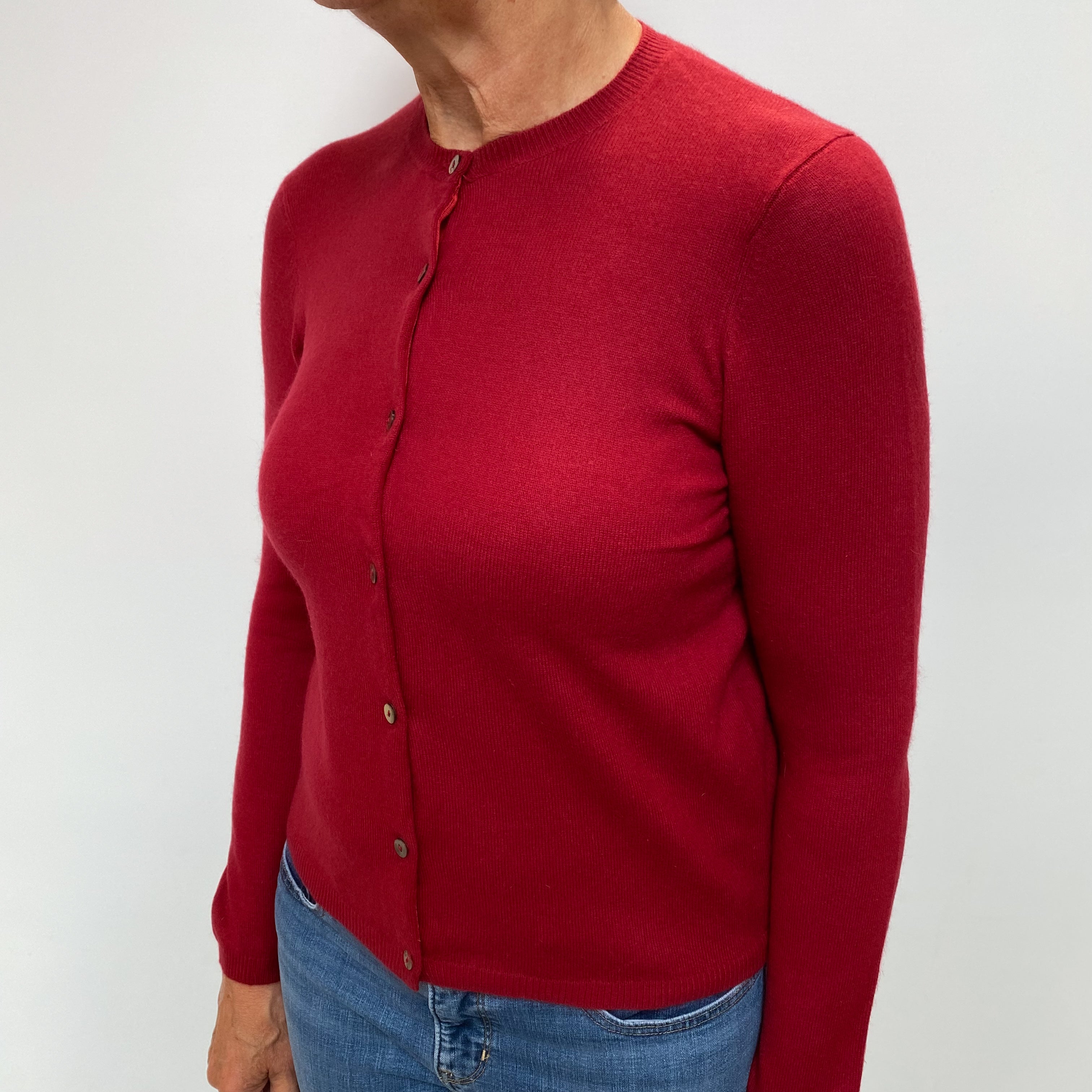 Crimson Red Cashmere Crew Neck Cardigan Medium