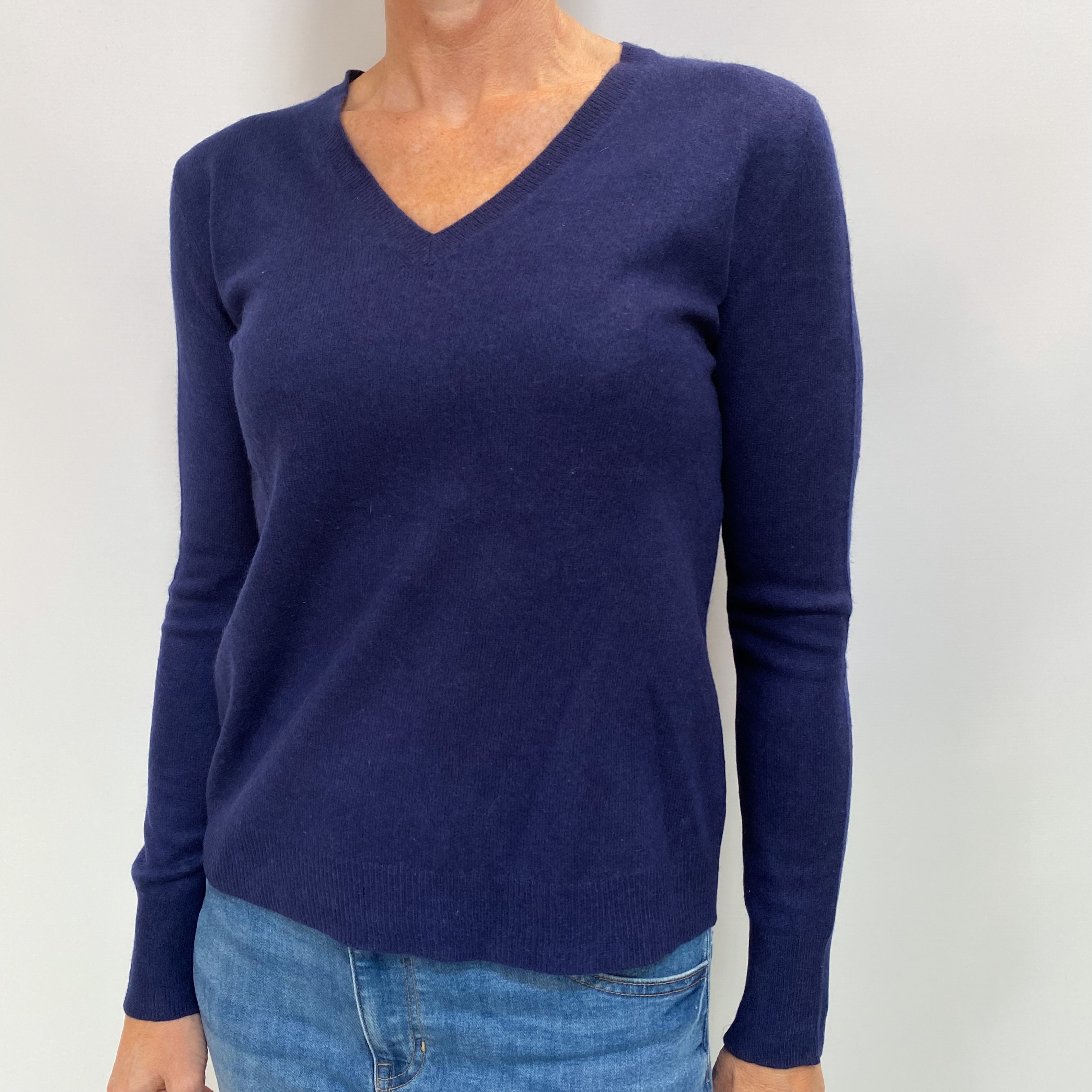 French Navy Cashmere V Neck Jumper Small