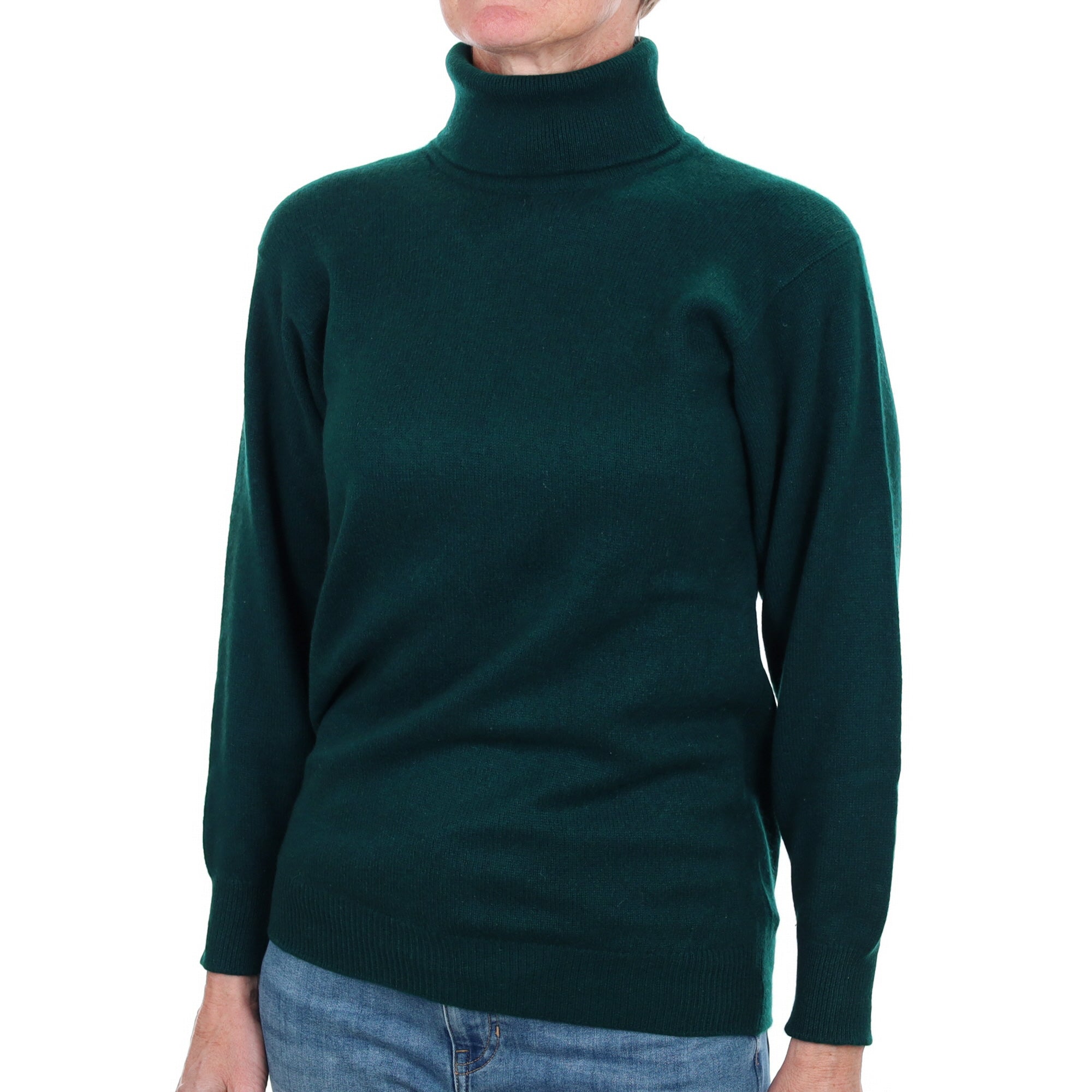 Scottish Bottle Green Cashmere Polo Neck Jumper Small