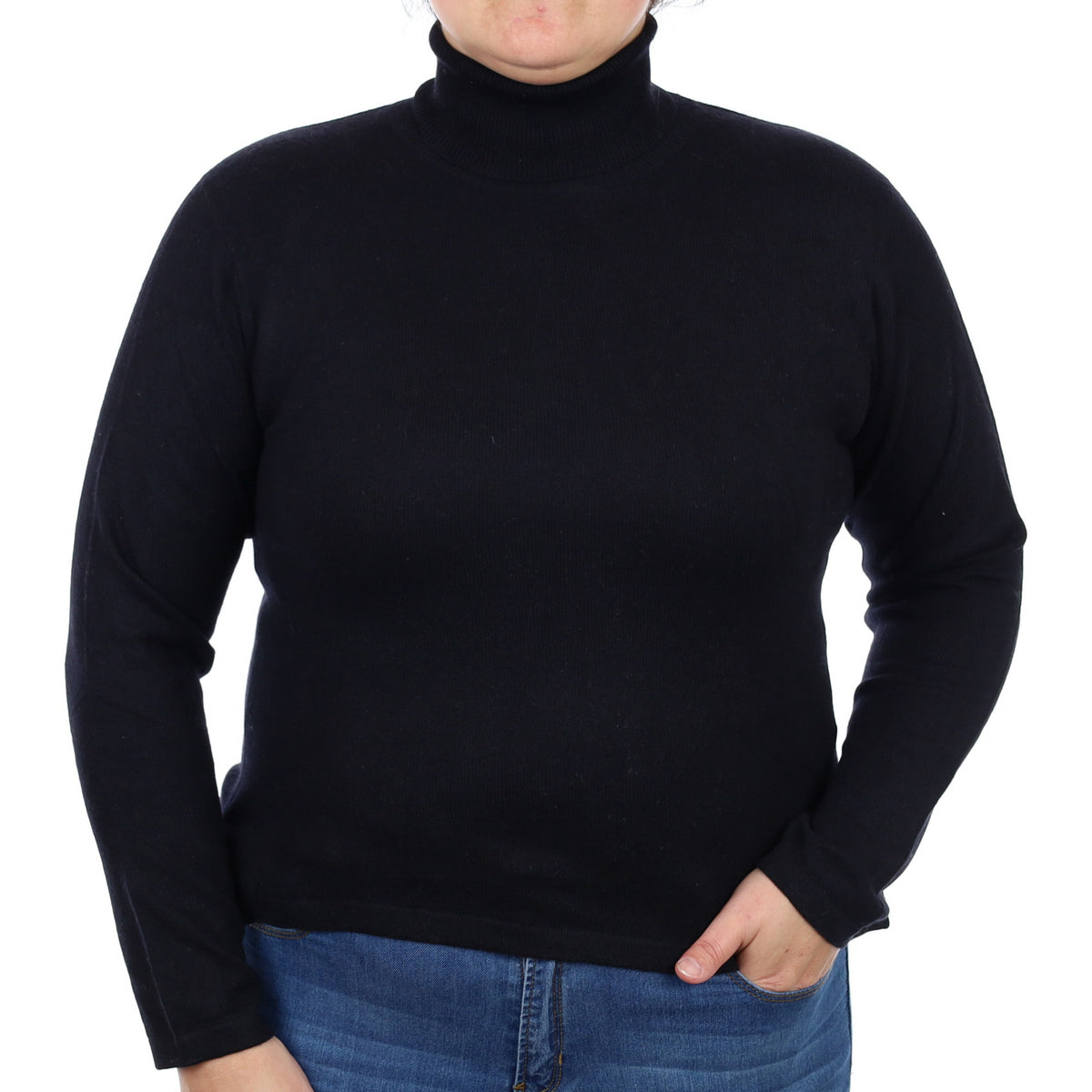 Black Cashmere Polo Neck Jumper Large