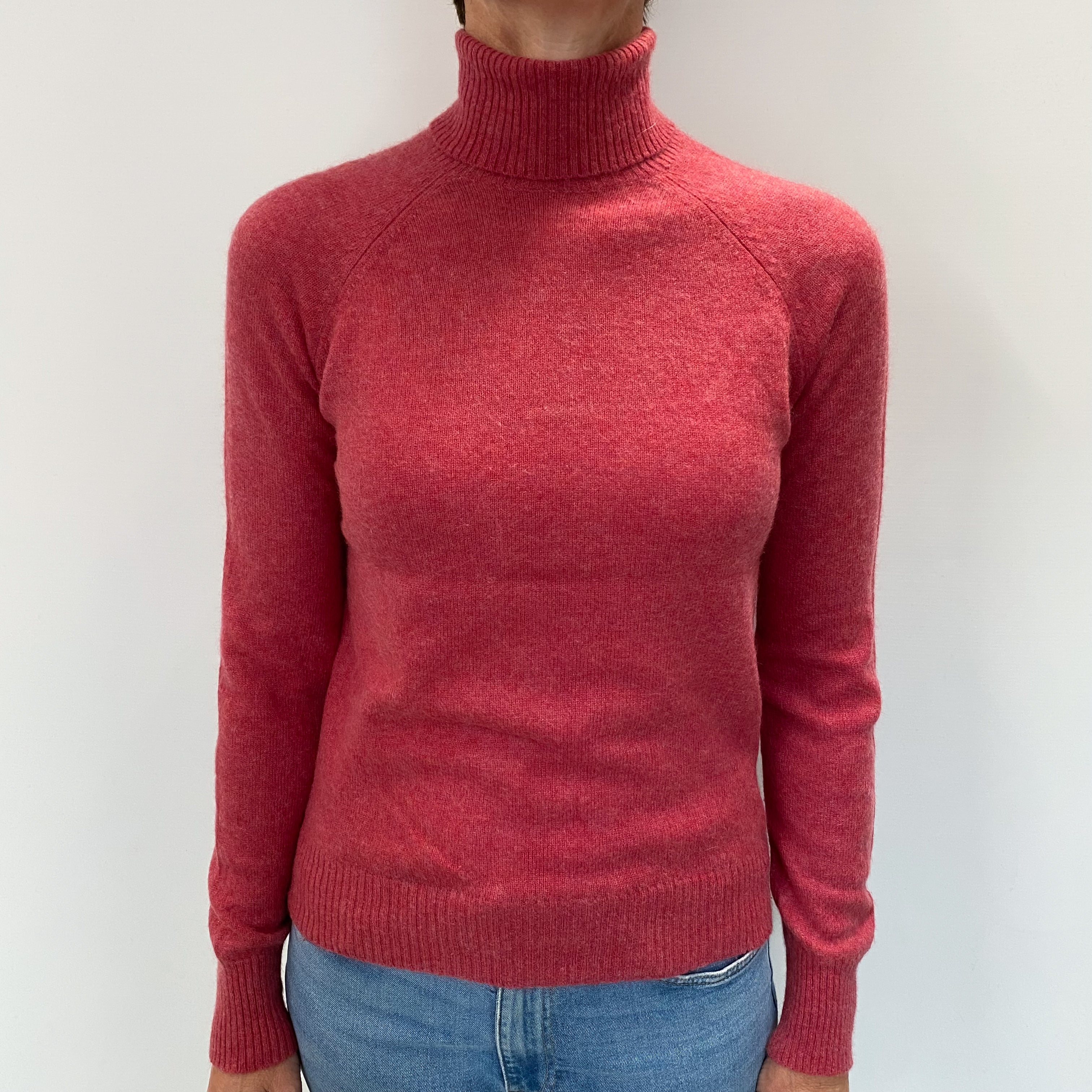 Raspberry Pink Cashmere Polo Neck Jumper Small
