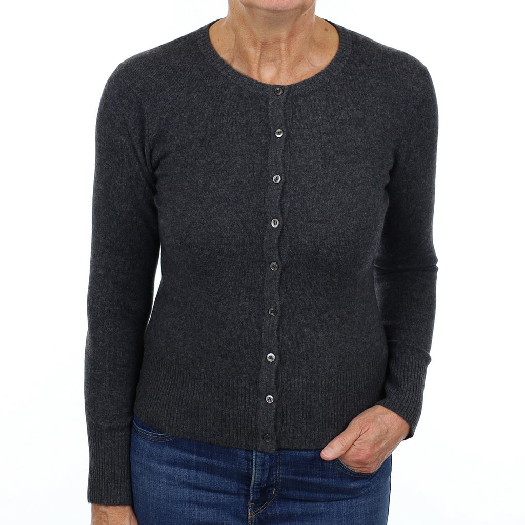 New Charcoal Grey Cashmere Crew Neck Cardigan Medium
