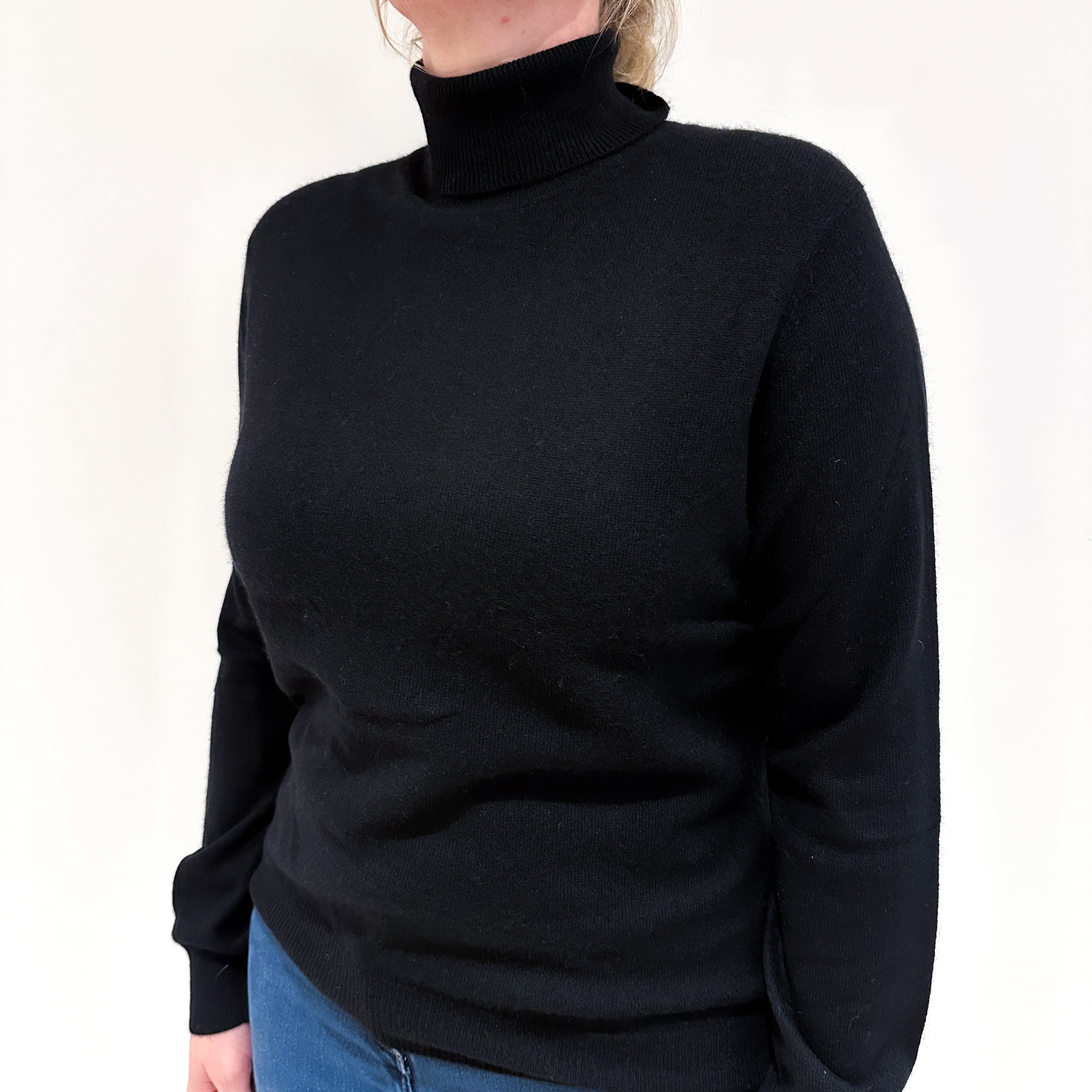 Black Cashmere Polo Neck Jumper Large