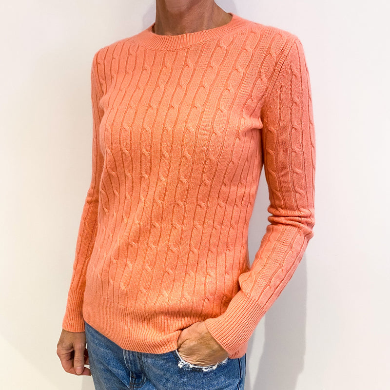 Flamingo Pink Cable Cashmere Crew Neck Jumper Small