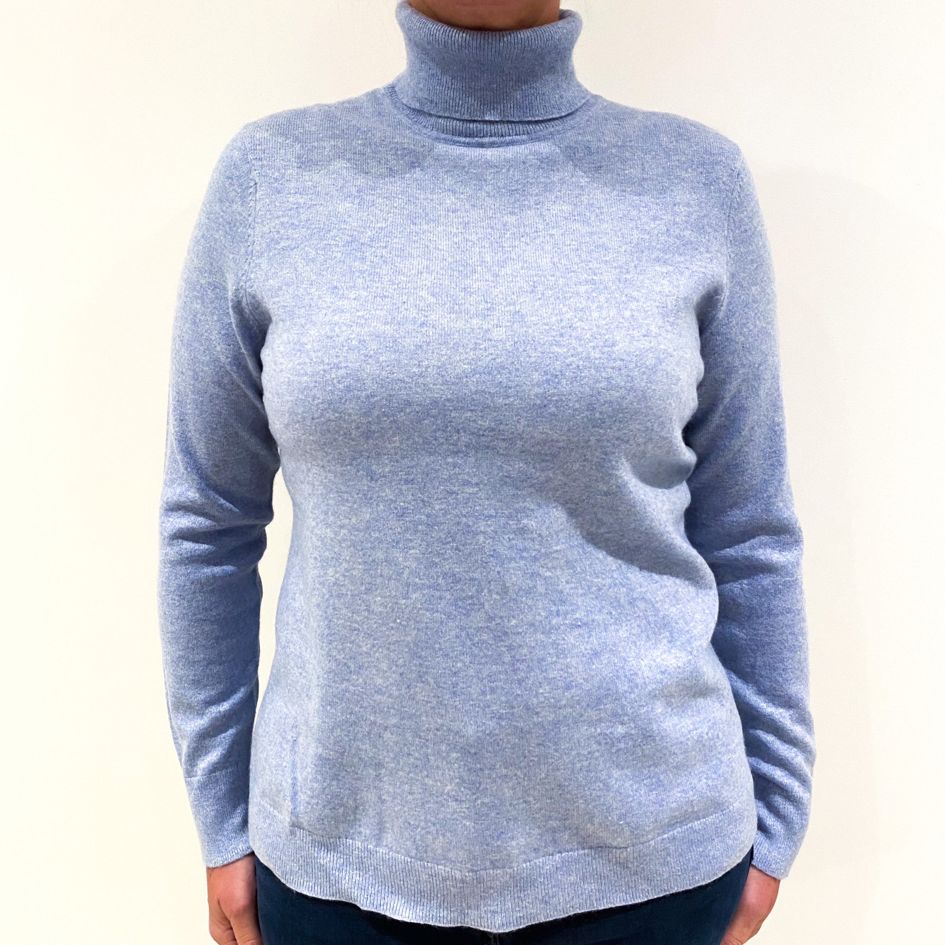 Sky Blue Cashmere Polo Neck Jumper Large