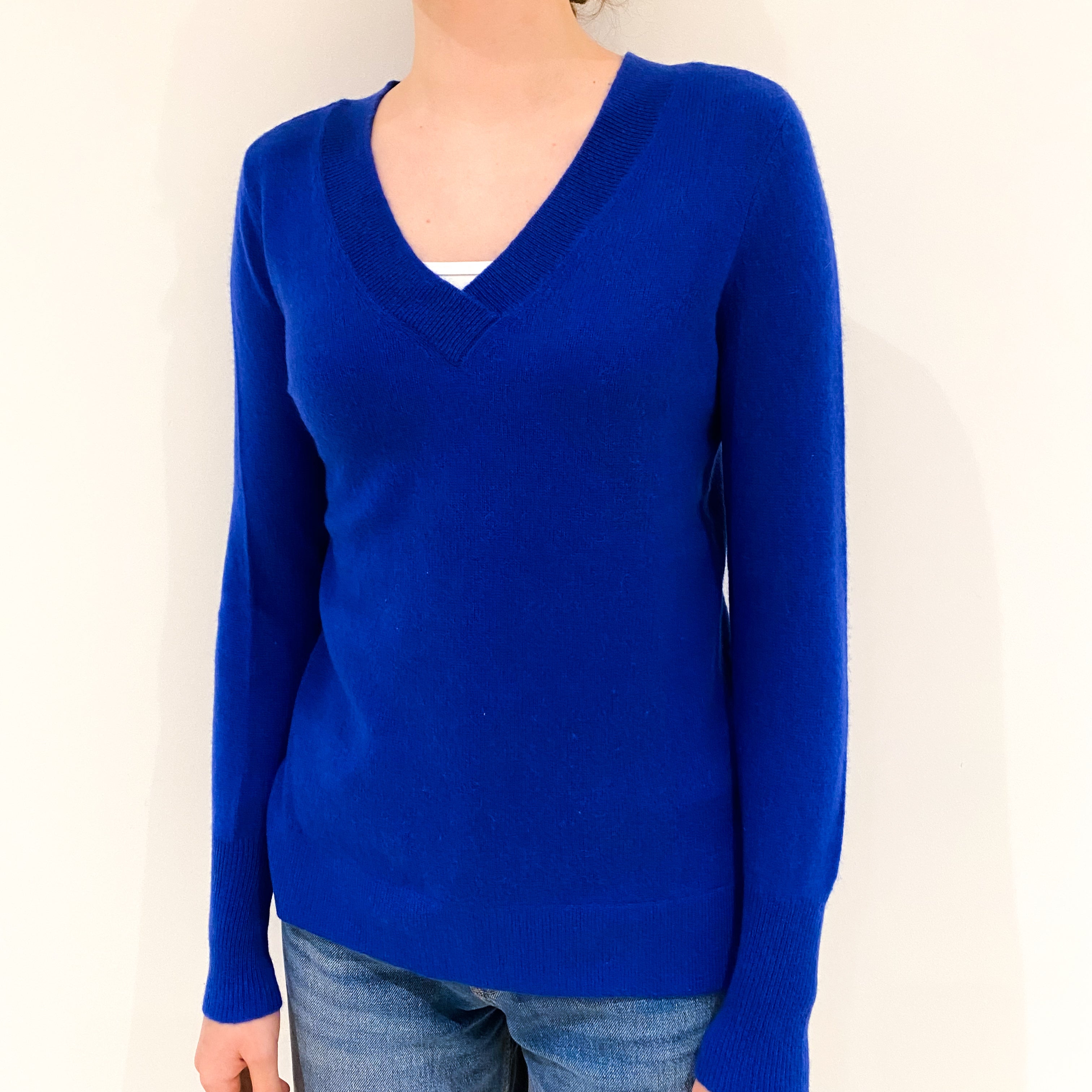 Admiral Blue V Neck Cashmere Jumper Extra Small