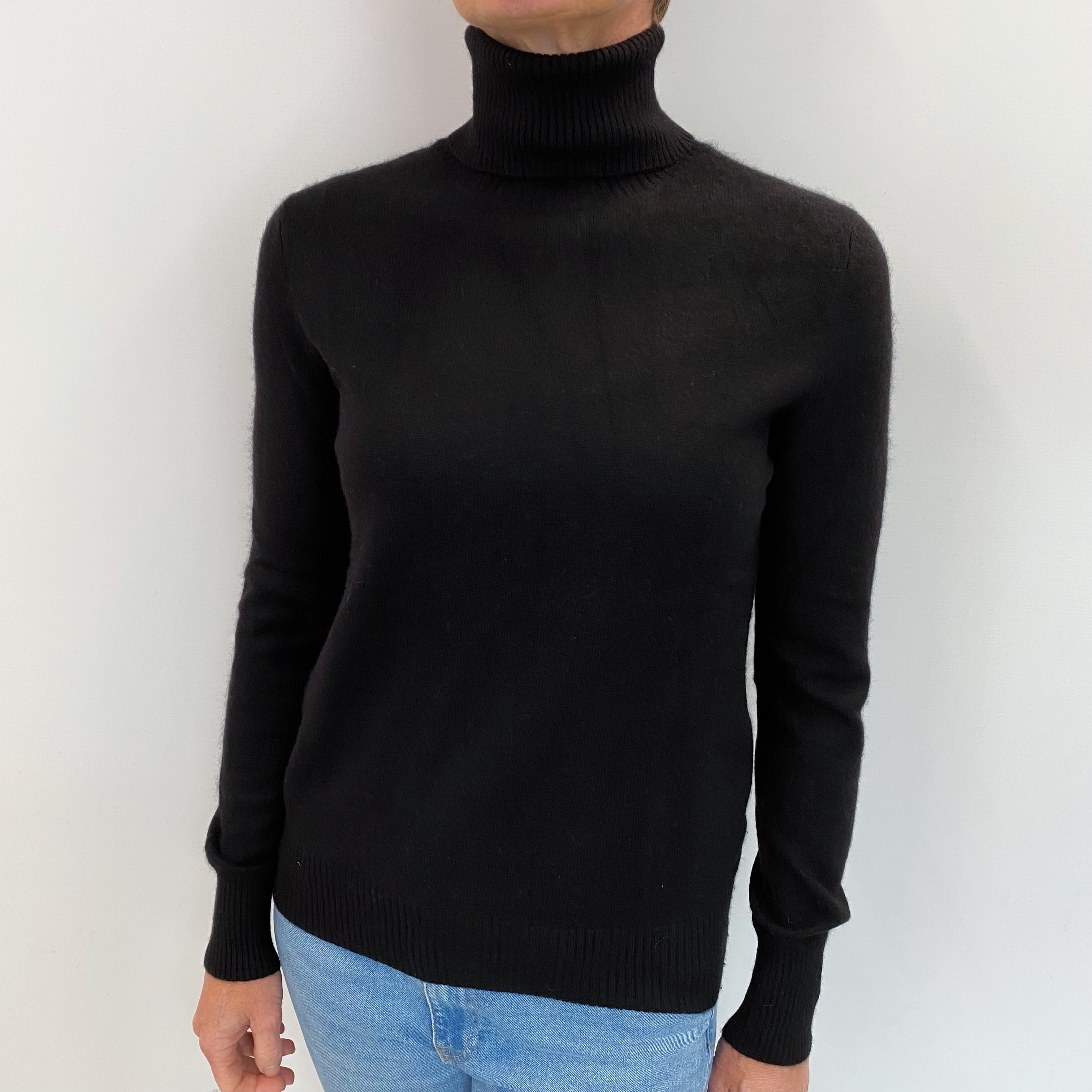 Black Cashmere Polo Neck Jumper Small