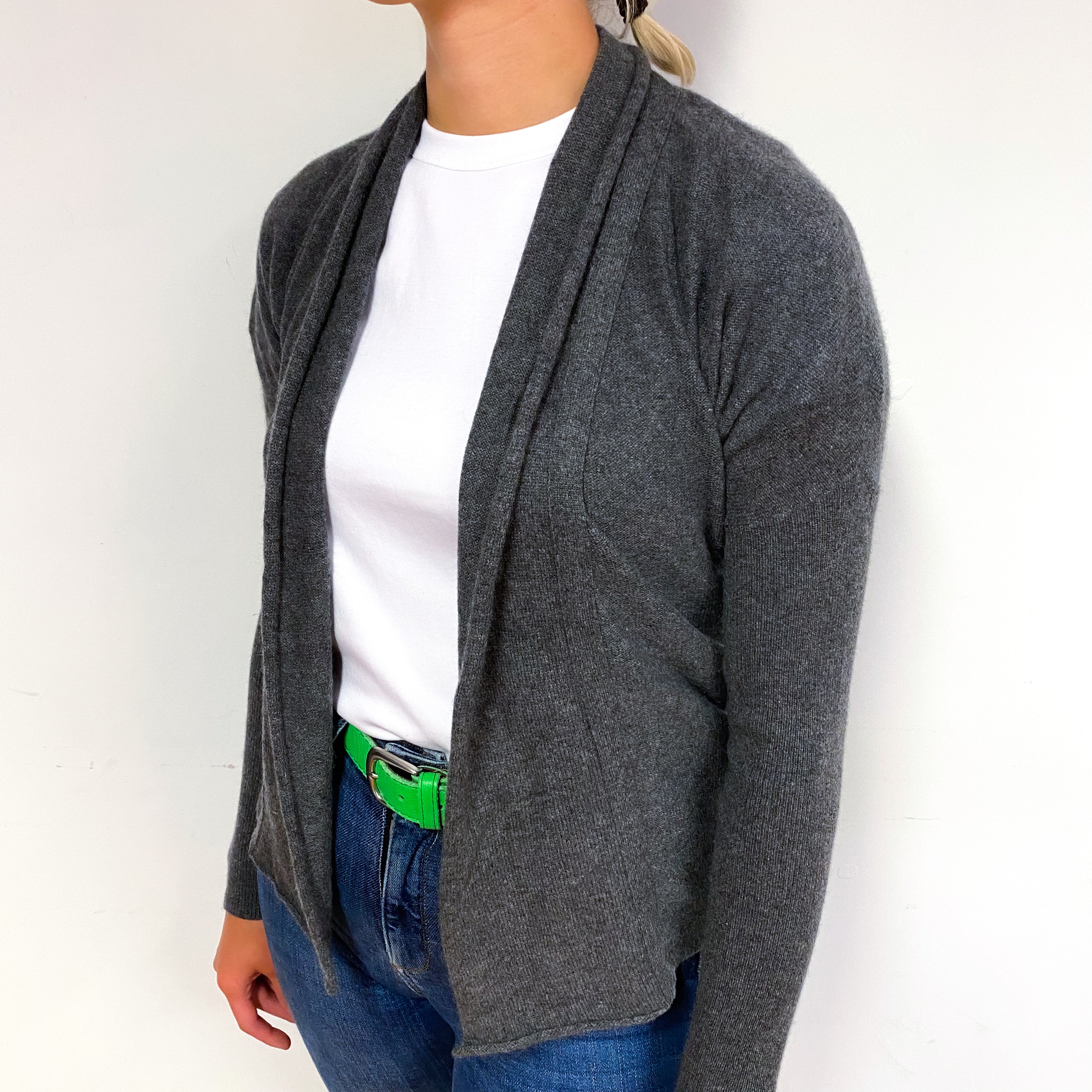Slate Grey Gathered Back Cashmere Batwing Cardigan Small