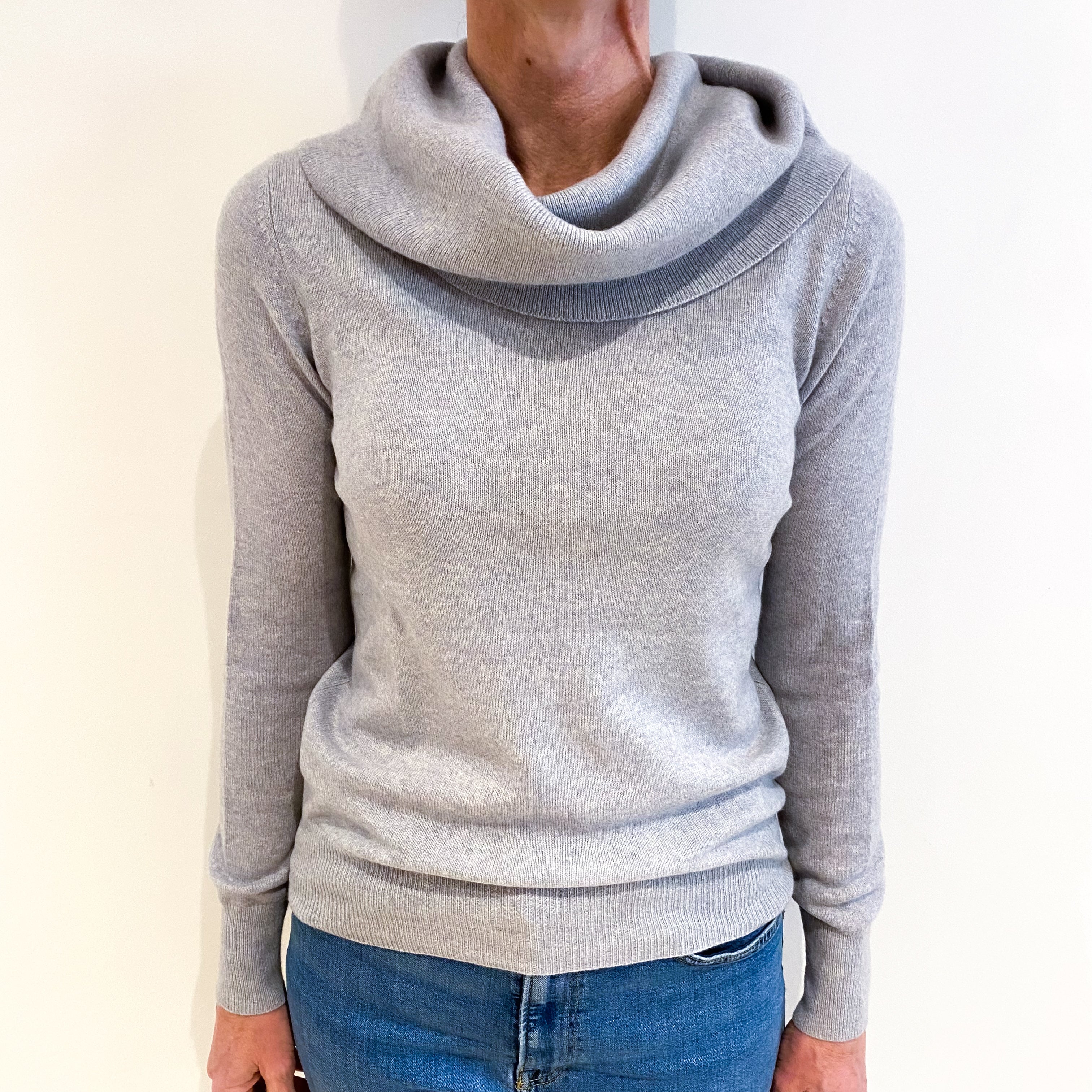 Mist Grey Cashmere Cowl Neck Jumper Small
