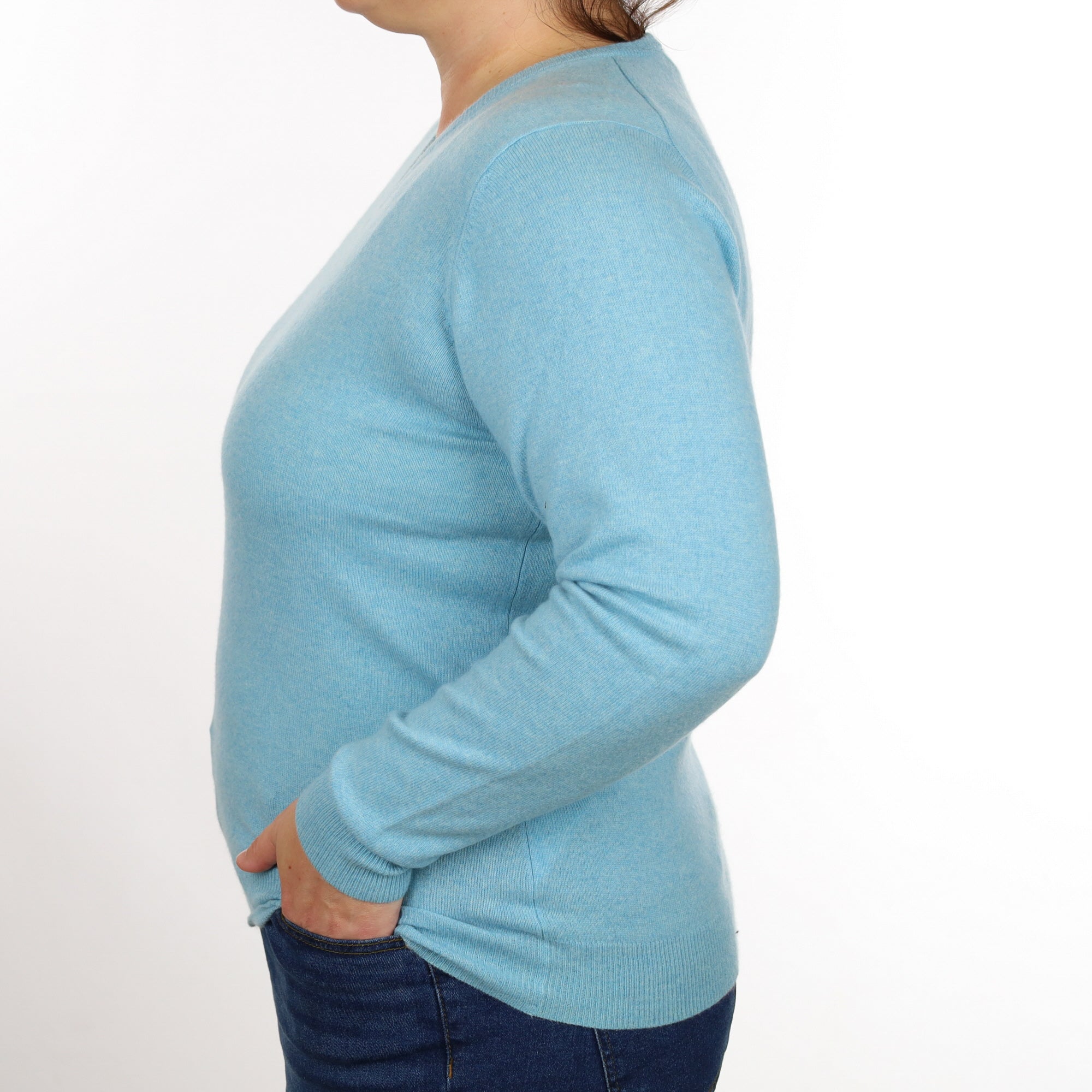 Aqua Blue Cashmere V Neck Jumper Large