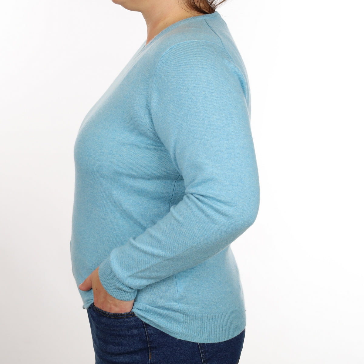 Aqua Blue Cashmere V Neck Jumper Large
