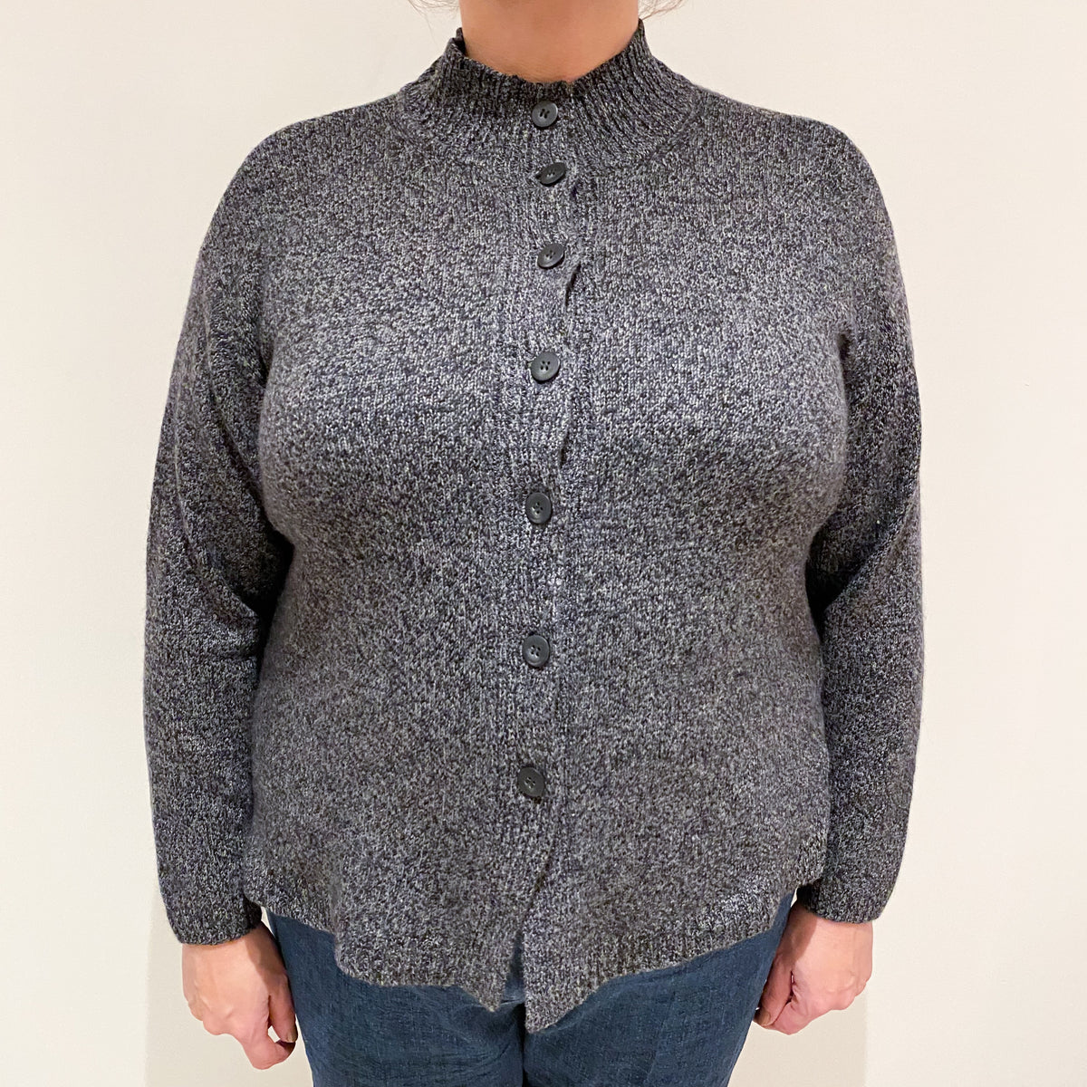 Charcoal Grey Marl Cashmere Turtle Neck Cardigan Extra Large