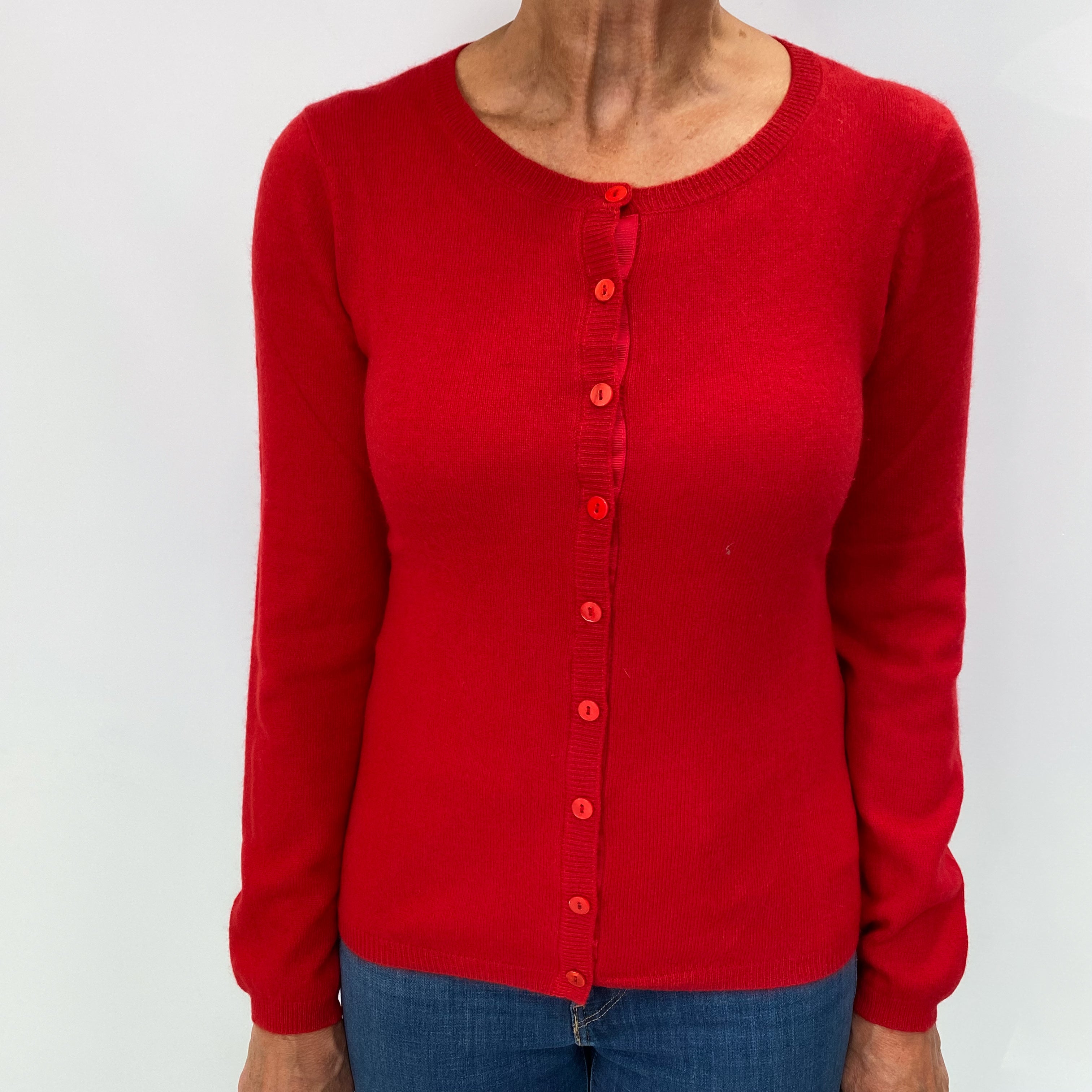 Scarlet Red Cashmere V Neck Cardigan Medium