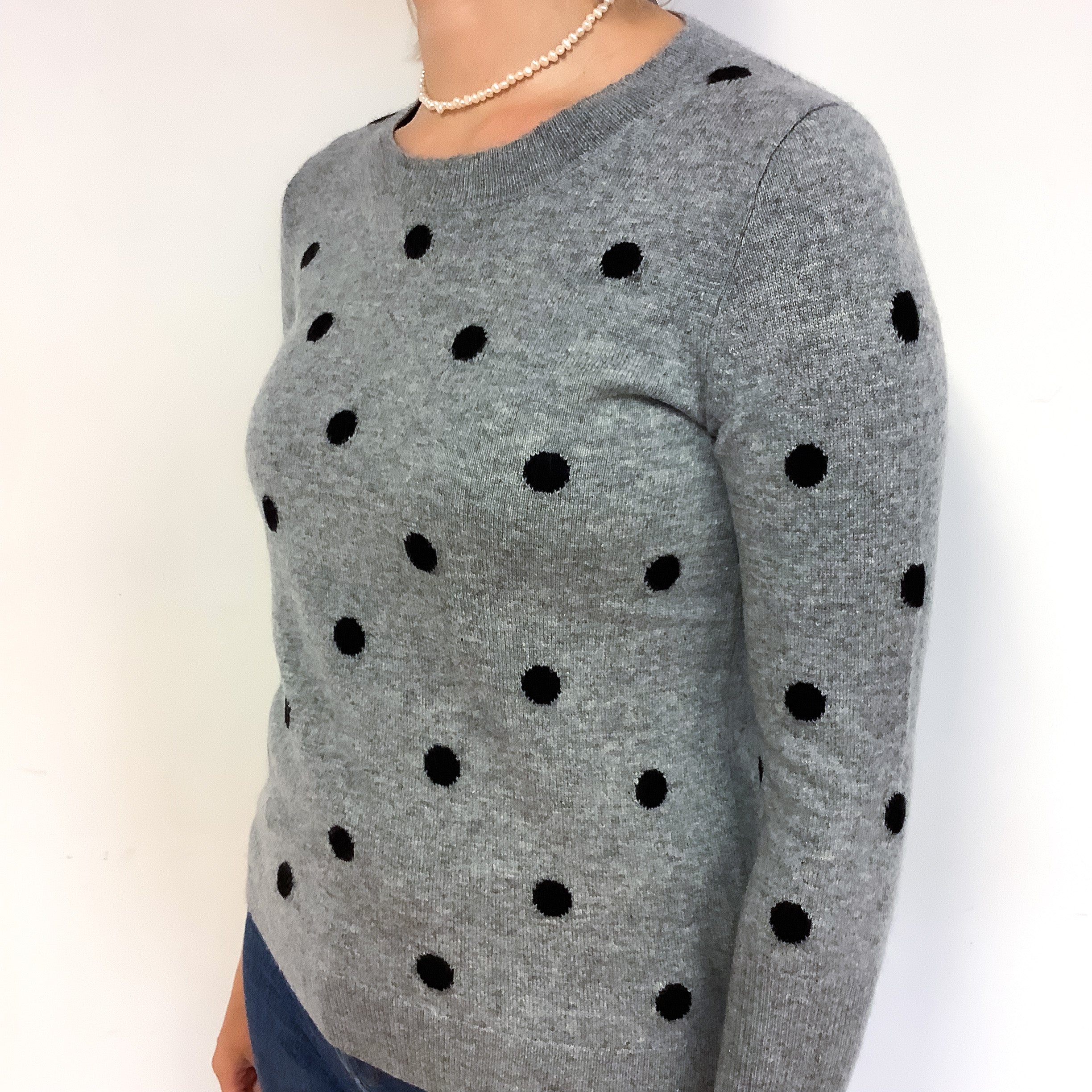 Steel Grey Spotty Cashmere Crew Neck Jumper Small