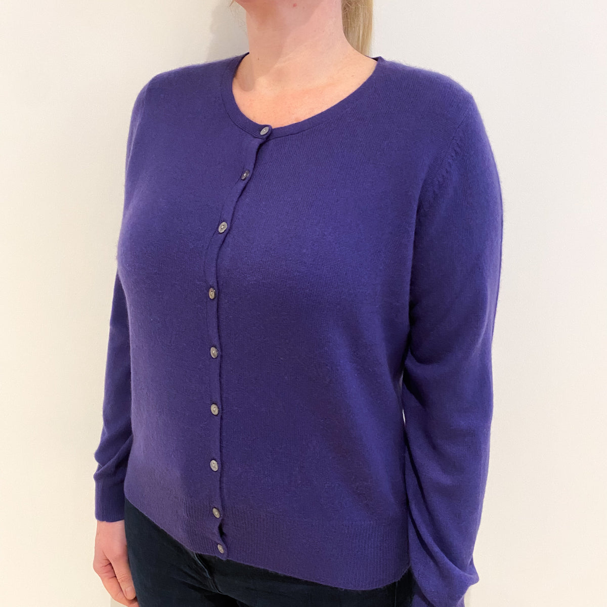 Amethyst Purple Cashmere Crew Neck Cardigan Large