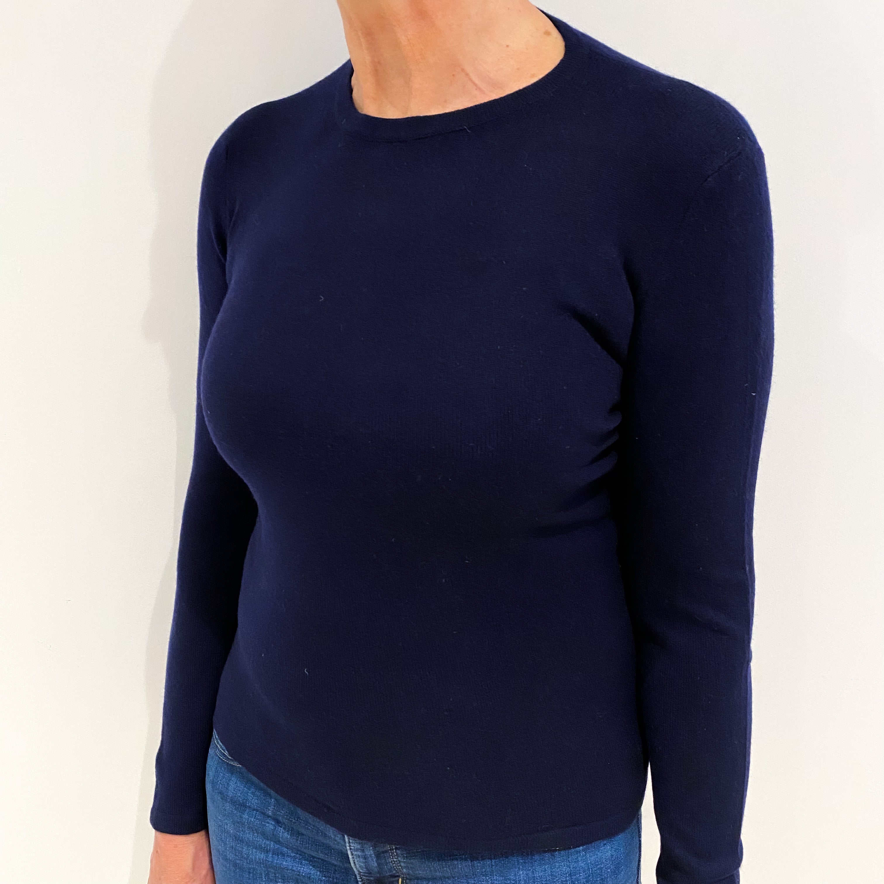Dark Navy Cashmere Crew Neck Jumper Medium
