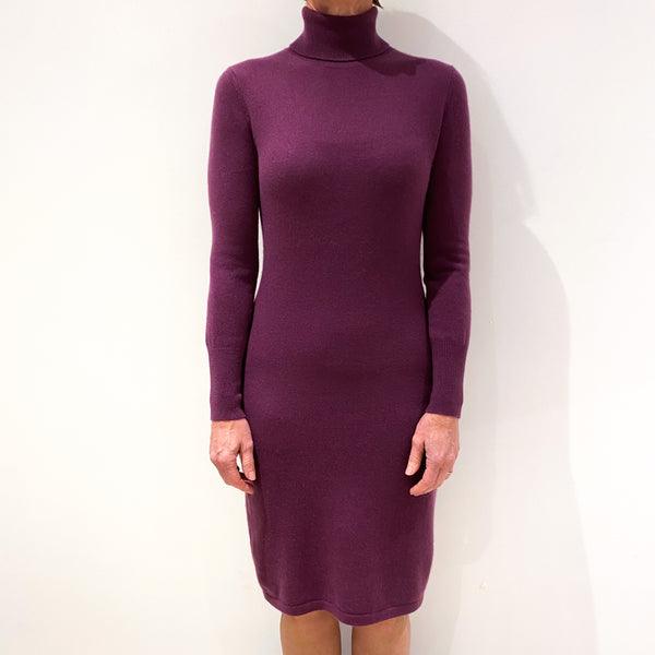 Plum Purple Cashmere Polo Neck Dress Small