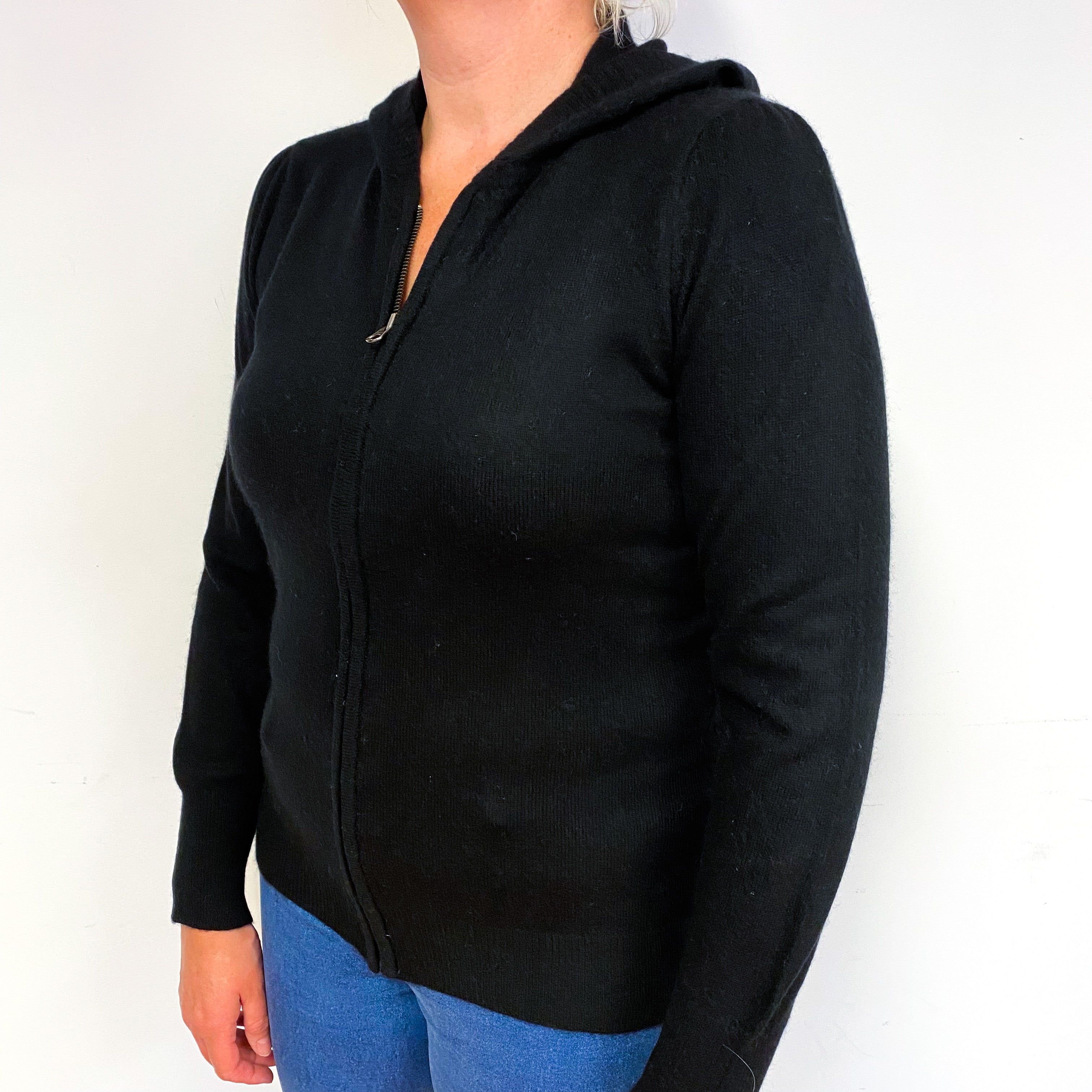 Black Cashmere Zip Up Hoodie Large