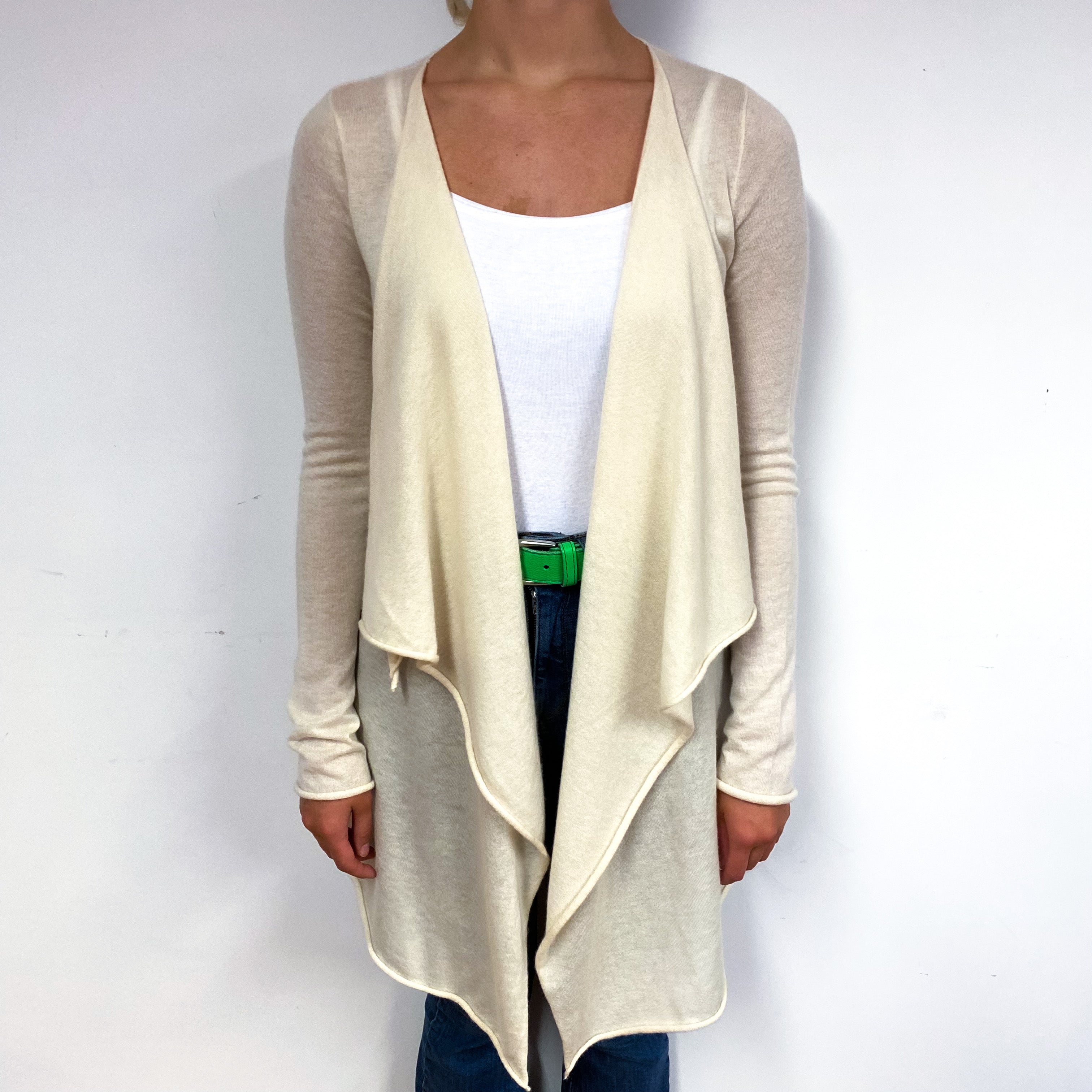 Vanilla Cream Cashmere Waterfall Cardigan Small