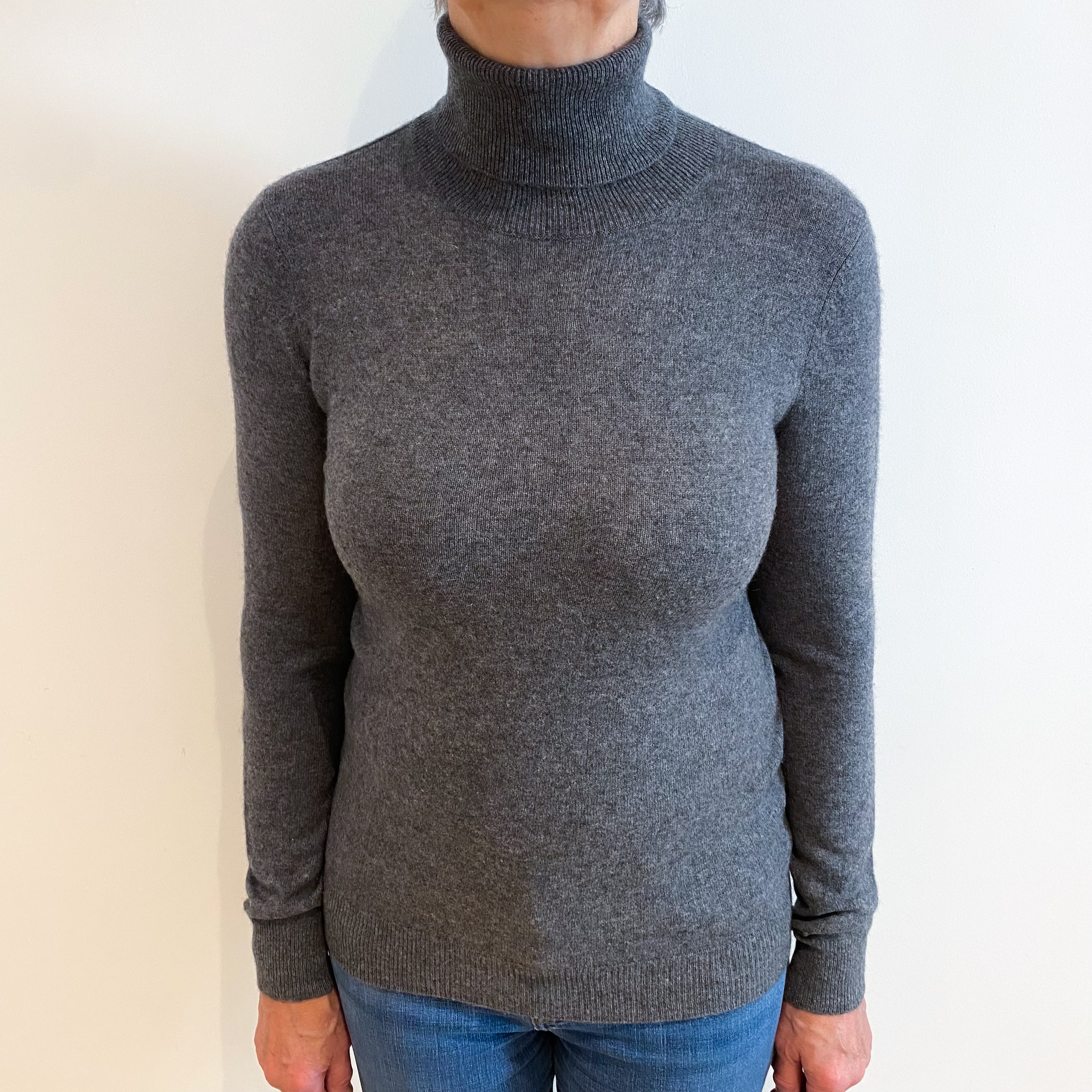 Slate Grey Cashmere Polo Neck Jumper Medium
