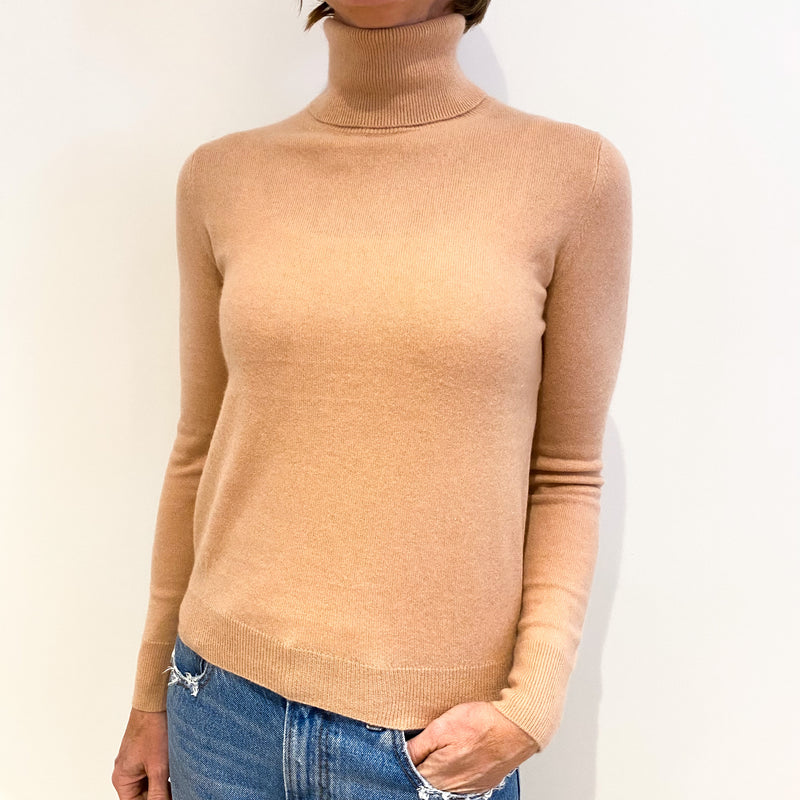 Nude Pink Cashmere Polo Neck Jumper Small