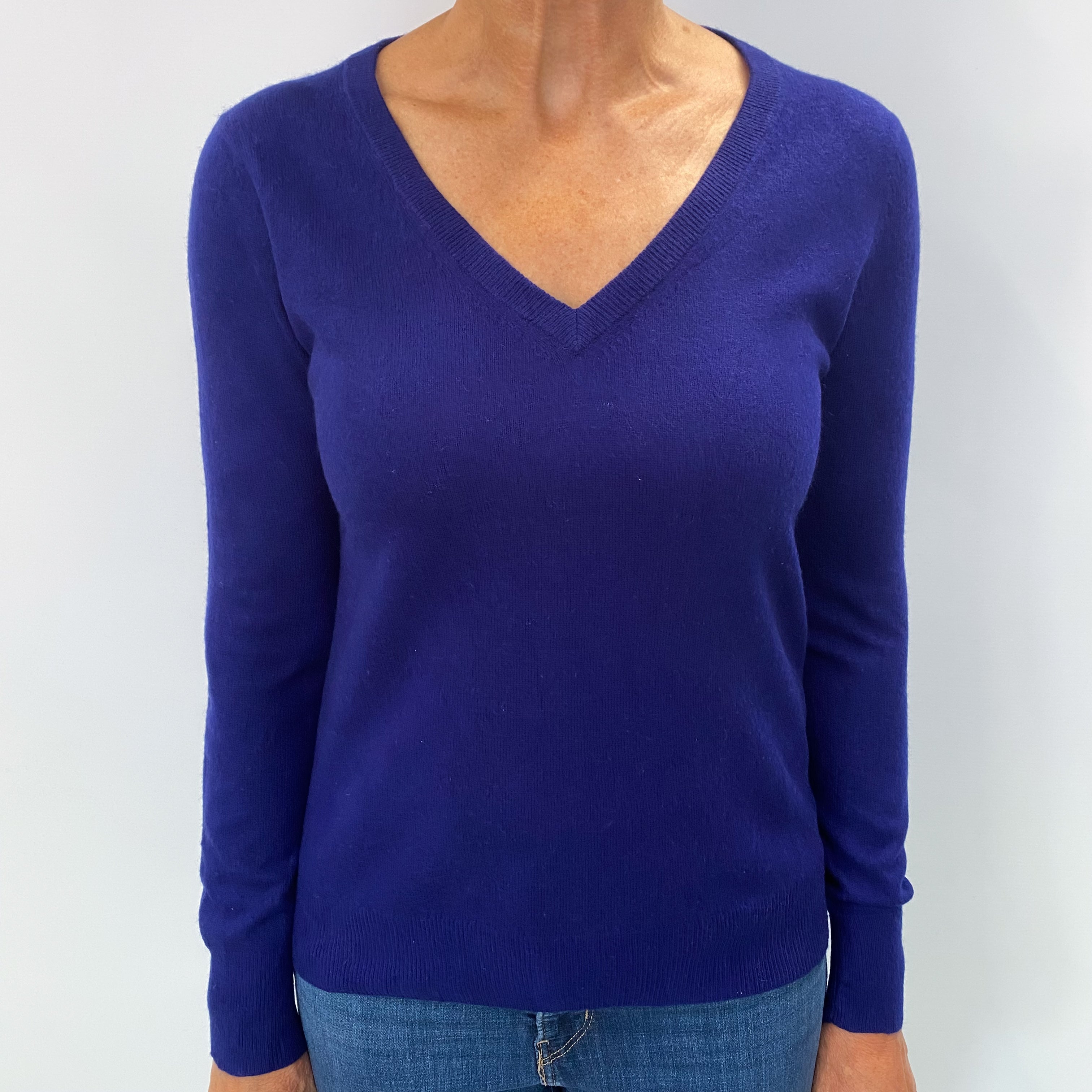 Indigo Blue Cashmere V Neck Jumper Medium