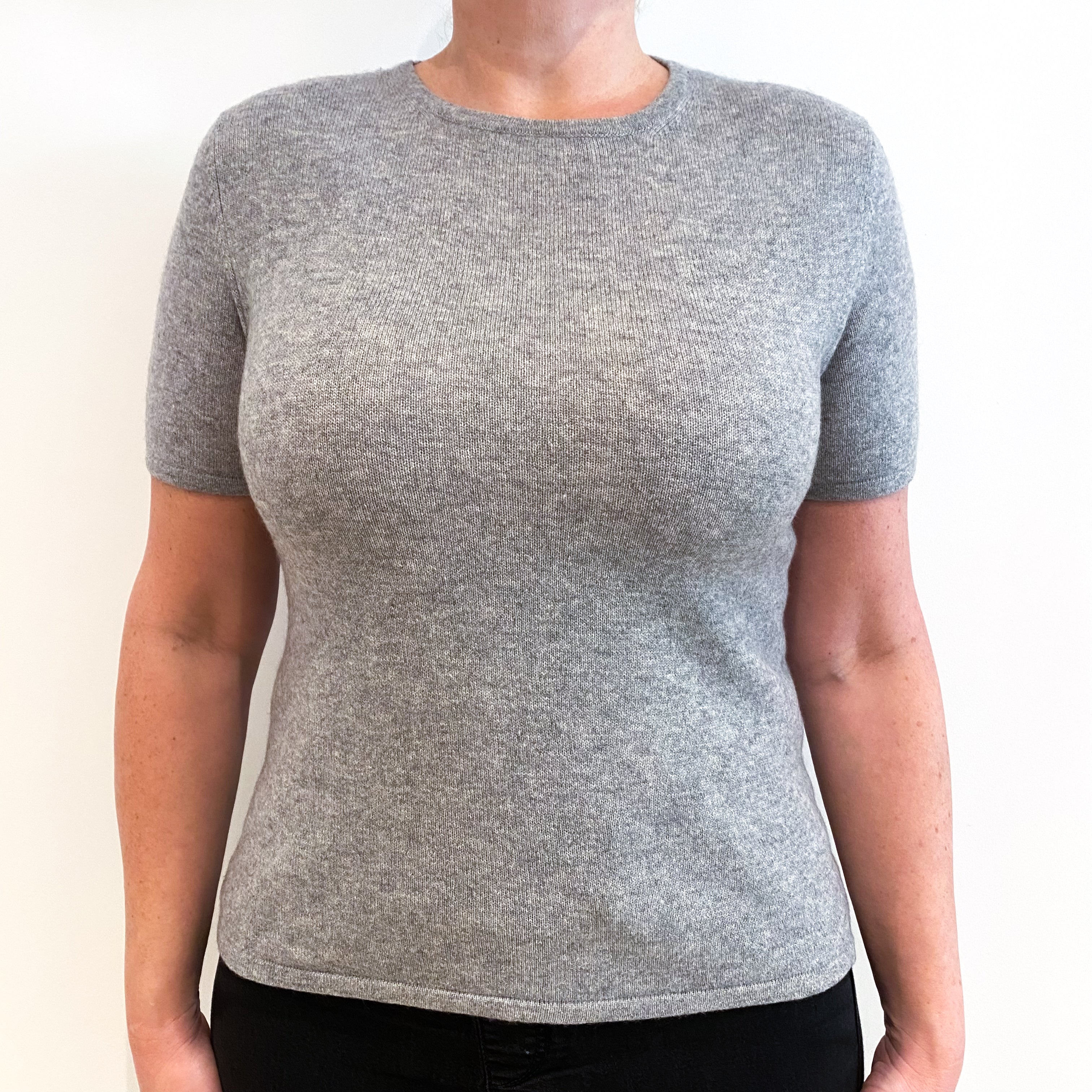 Smoke Grey Cashmere Short Sleeved Jumper Large