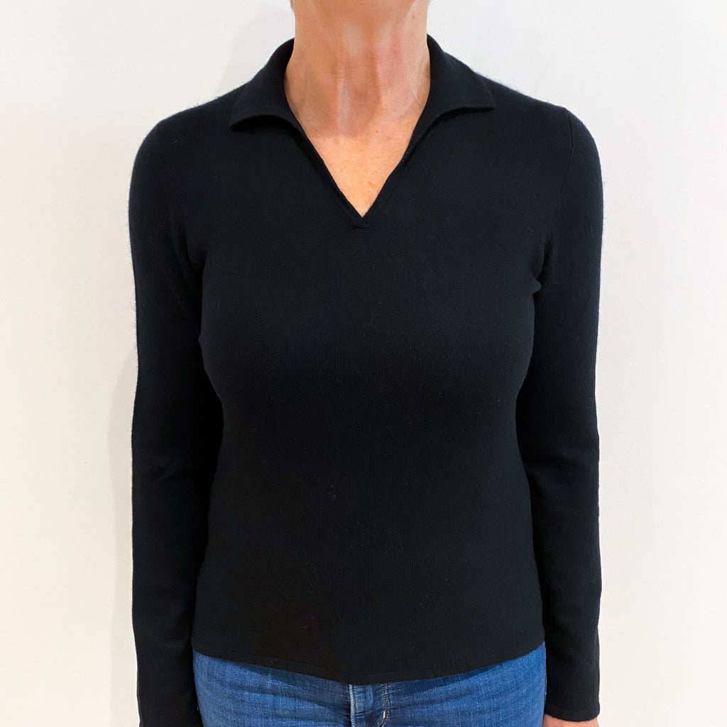 Black Cashmere Collared V Neck Jumper Medium
