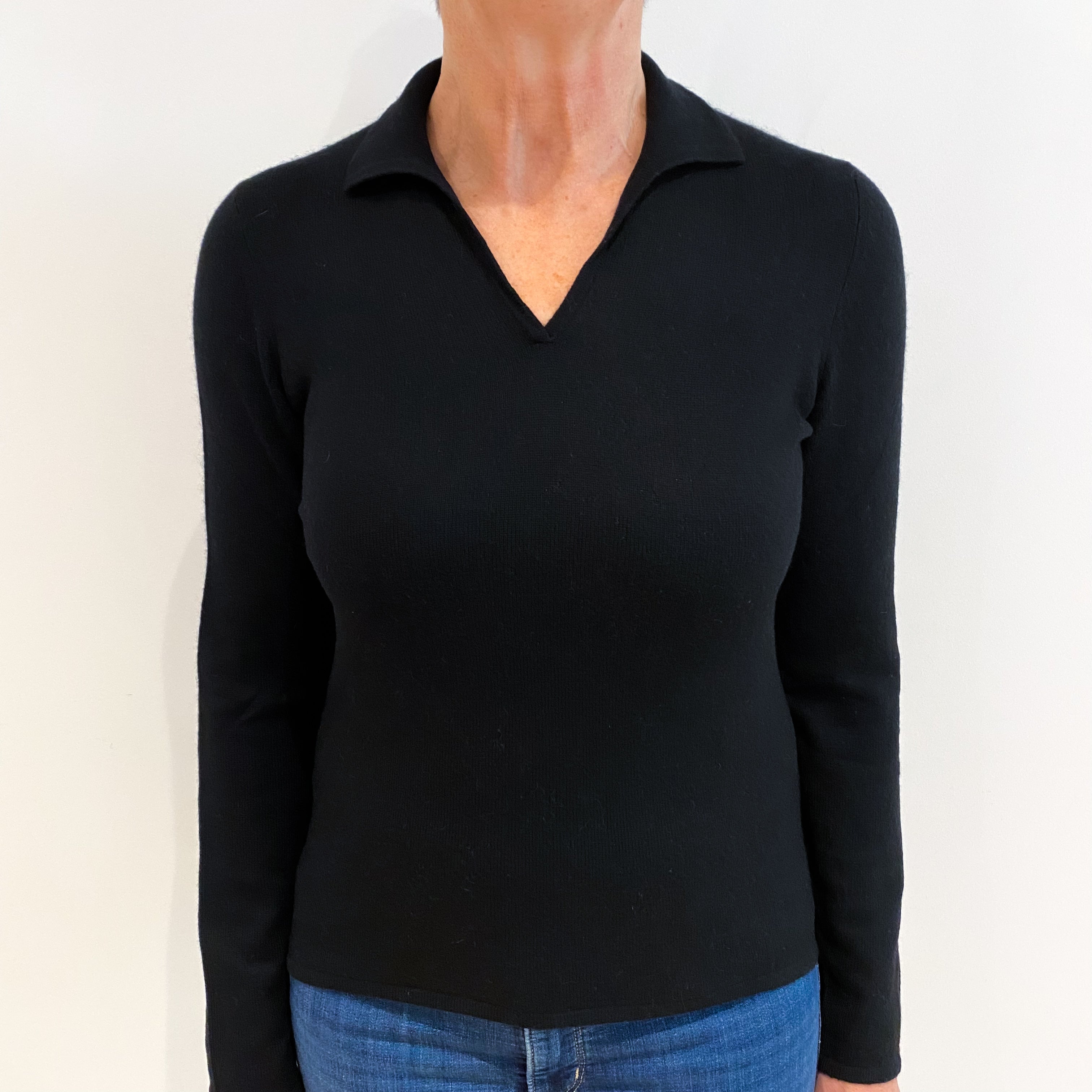 Black Cashmere Collared V Neck Jumper Medium
