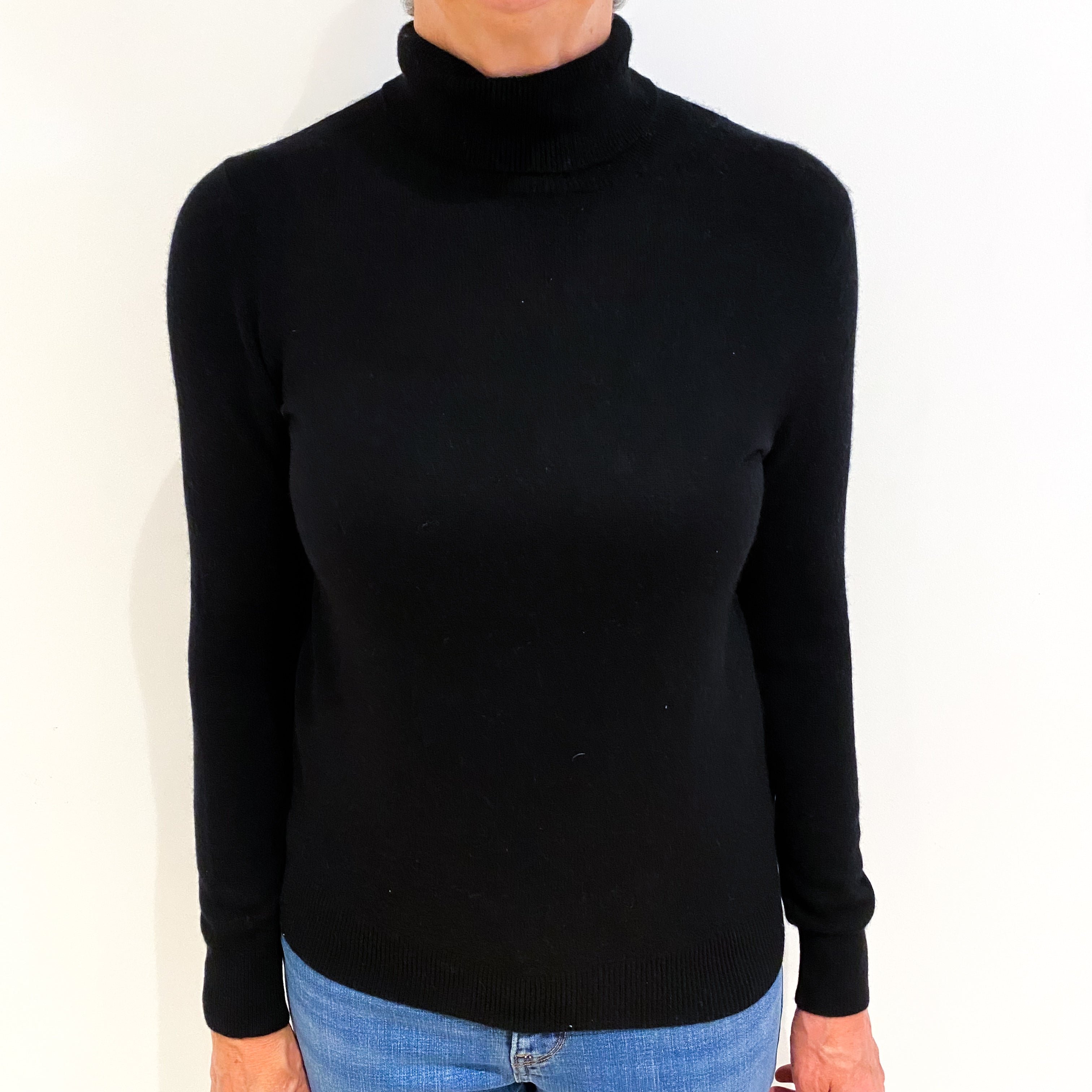 Black Cashmere Polo Neck Jumper Medium