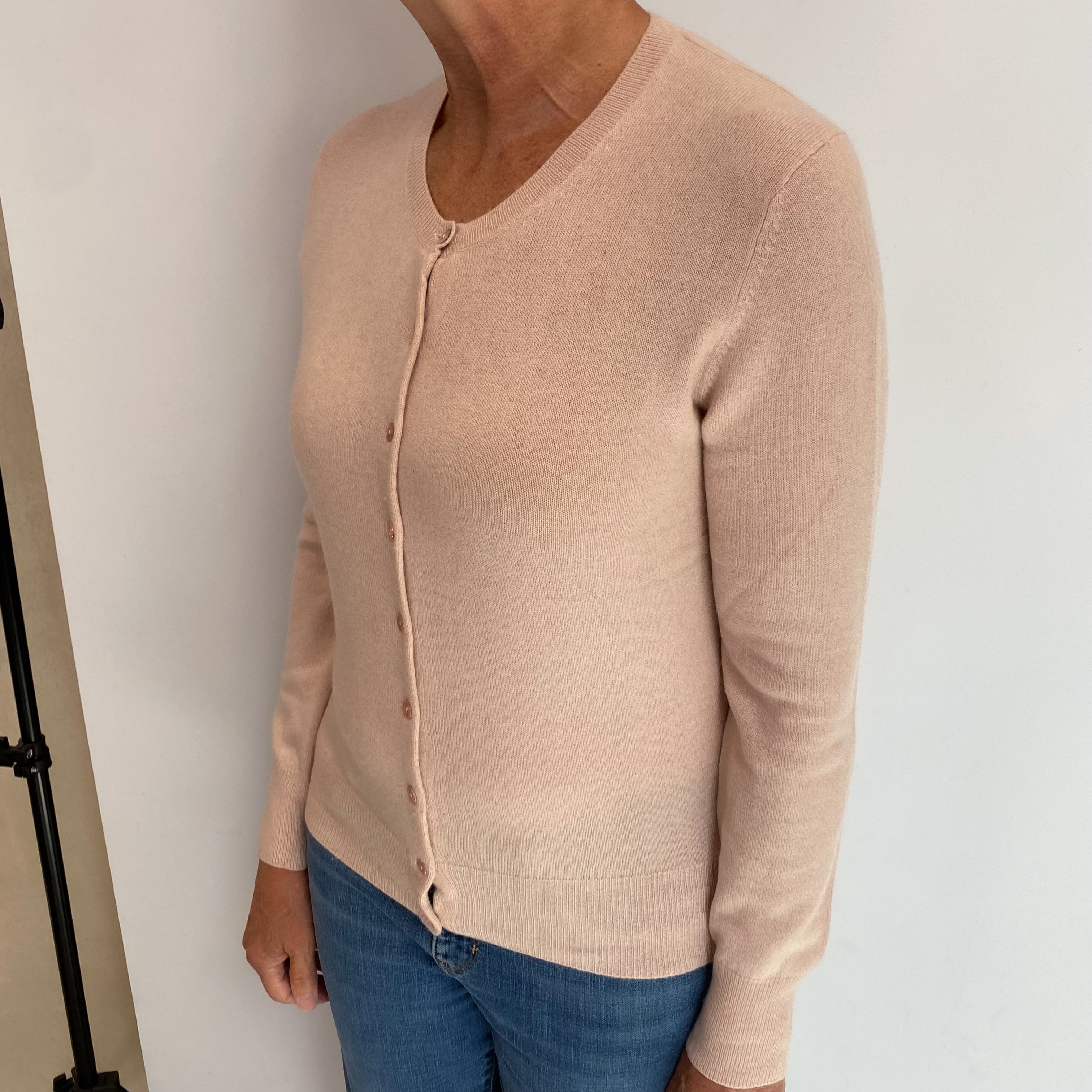 Nude Pink Cashmere Crew Neck Cardigan Medium
