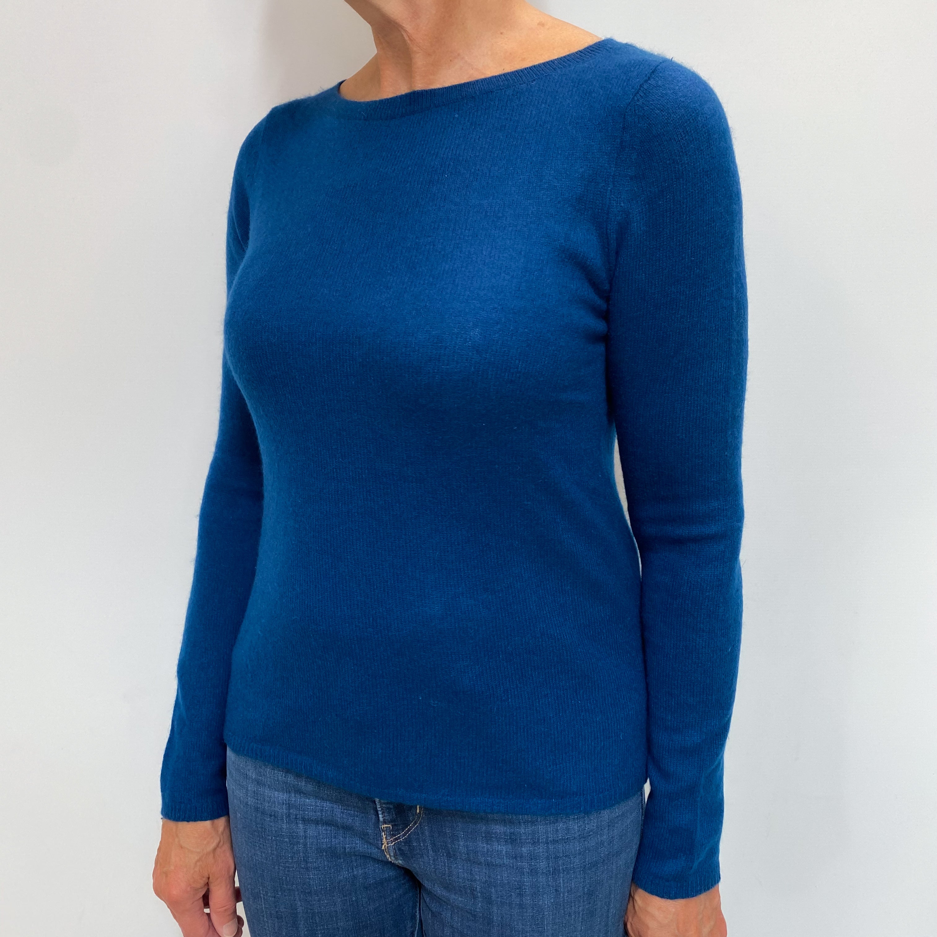Petrol Blue Cashmere Slash Neck Jumper Medium