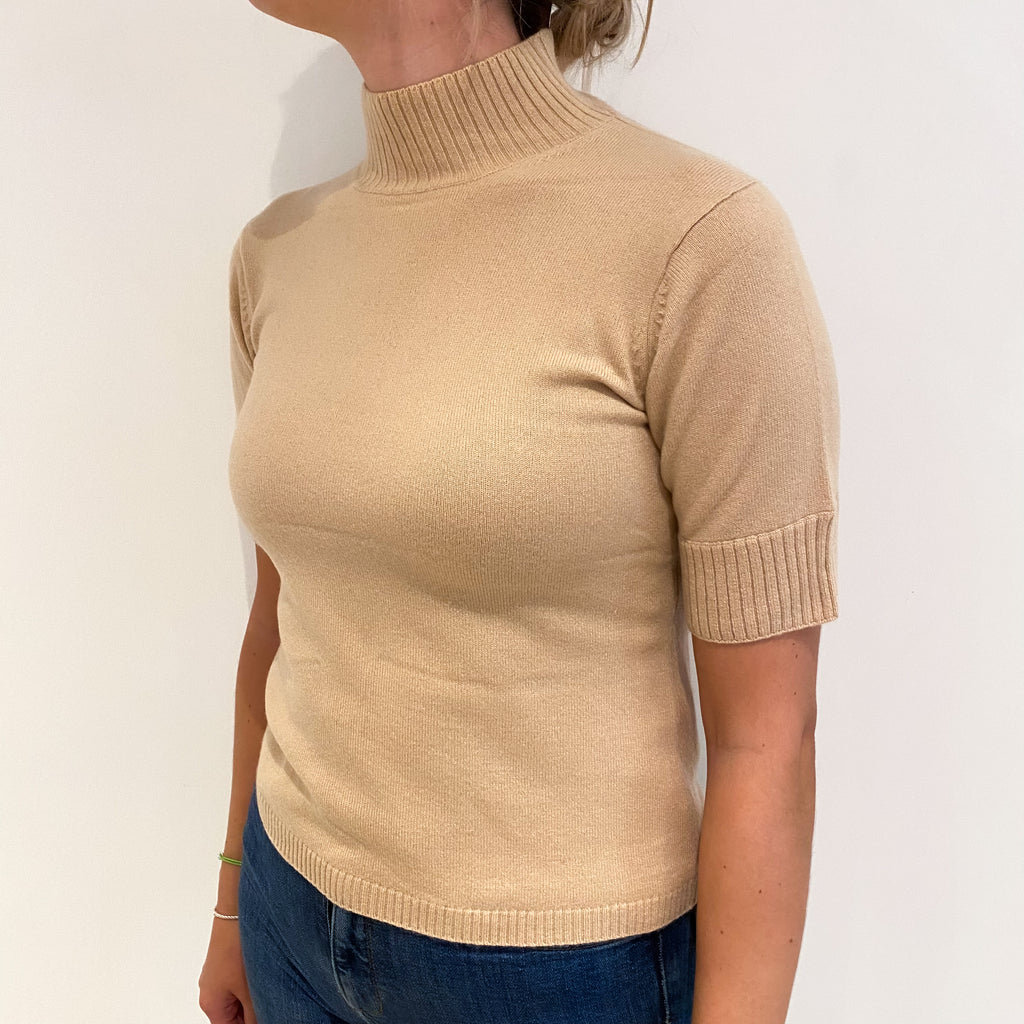 Beige Cashmere Turtle Neck Short Sleeved Jumper Small