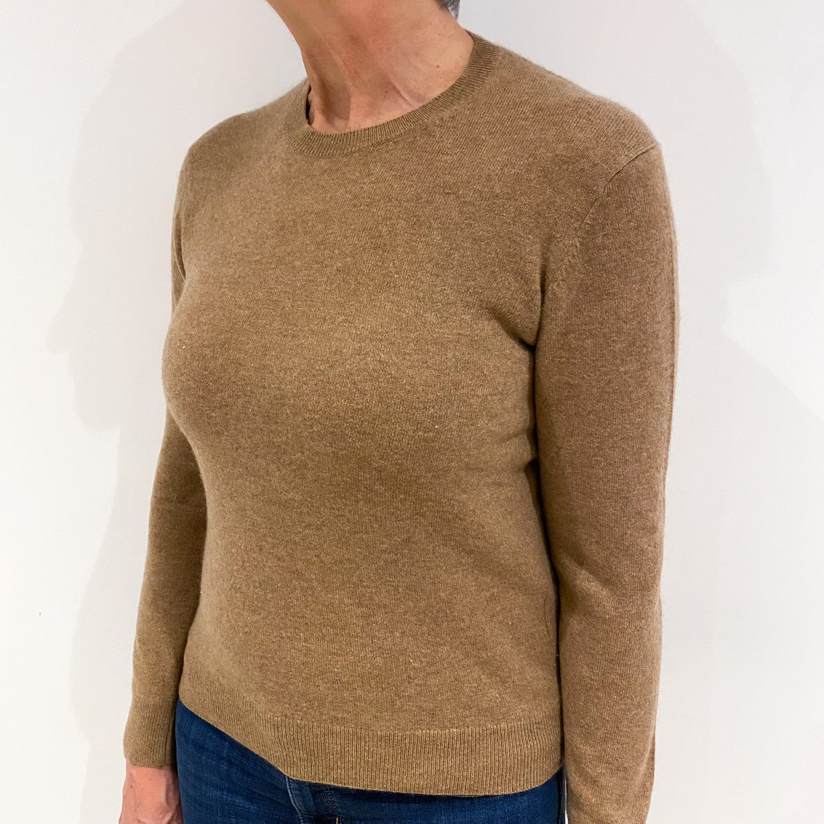 Toffee Brown Cashmere Crew Neck Jumper Medium