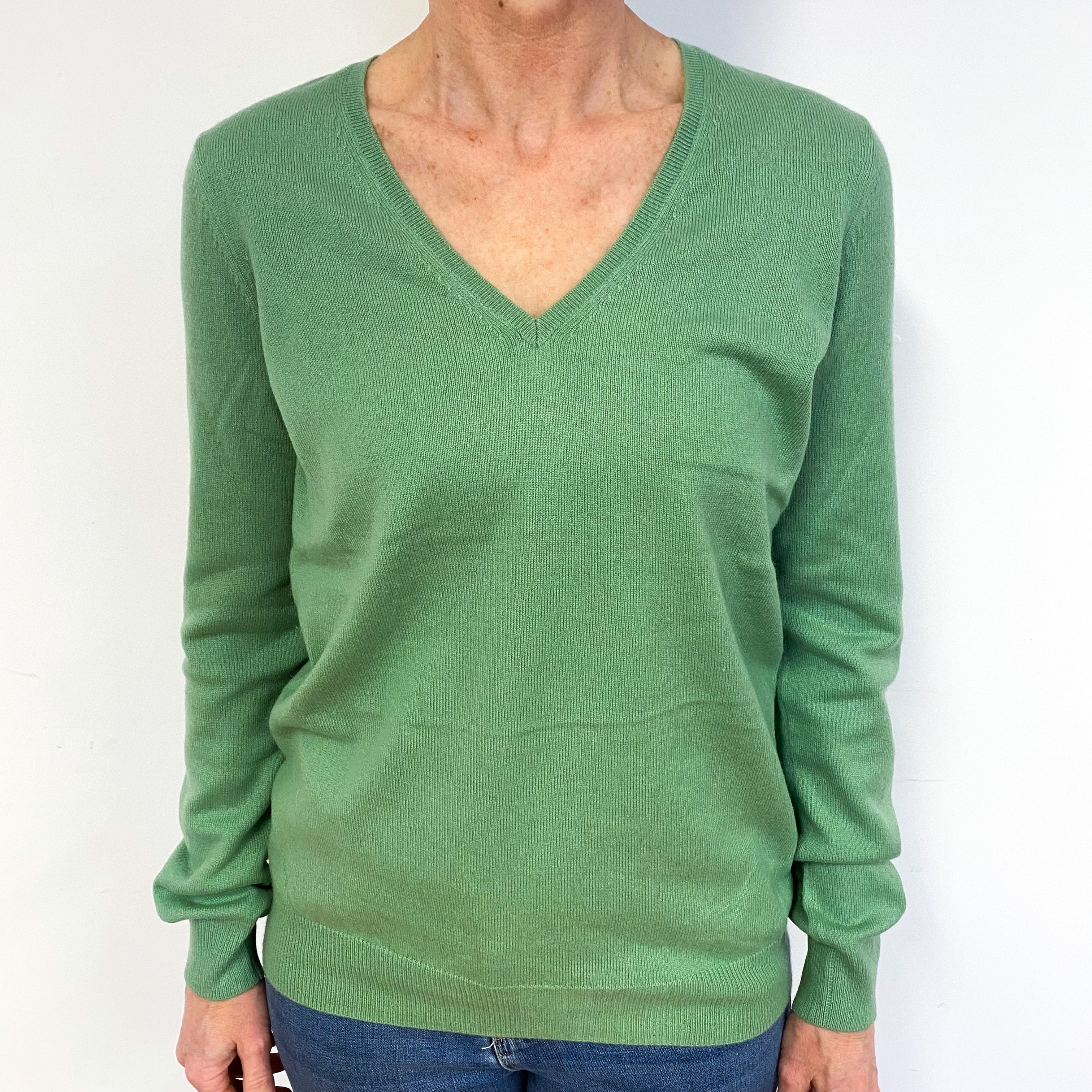 Pear Green Cashmere V-Neck Jumper Medium