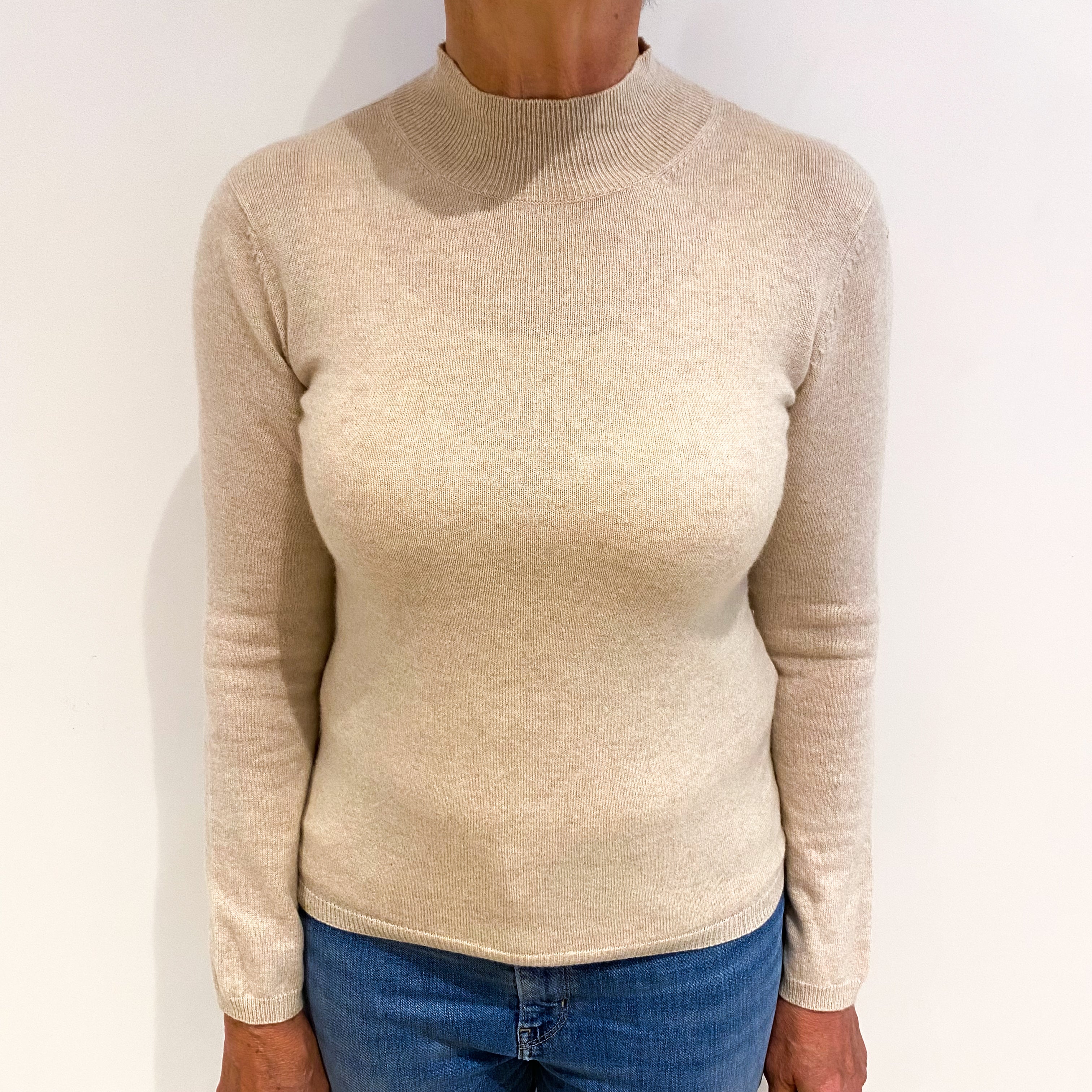 Sand Beige Cashmere Turtle Neck Jumper Medium
