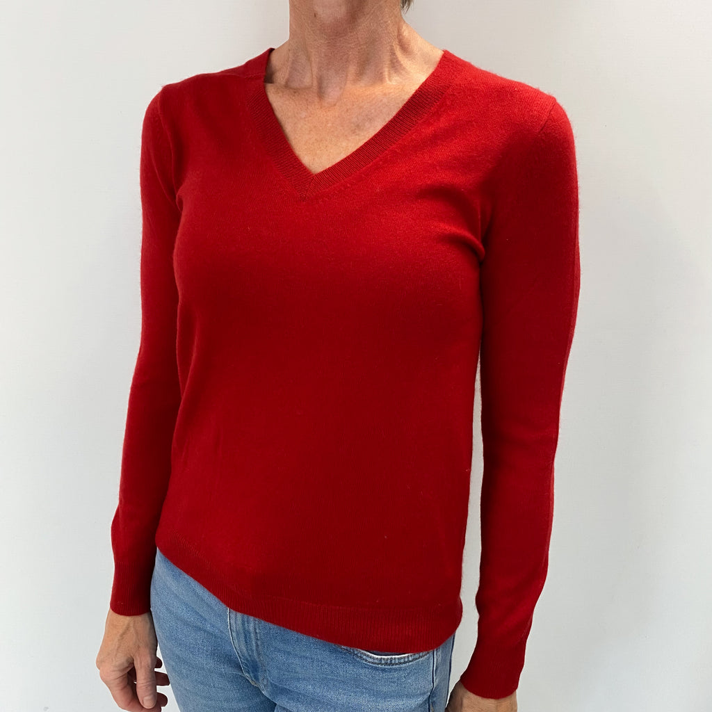 Spanish Red Cashmere V Neck Jumper Small