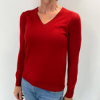 Spanish Red Cashmere V Neck Jumper Small